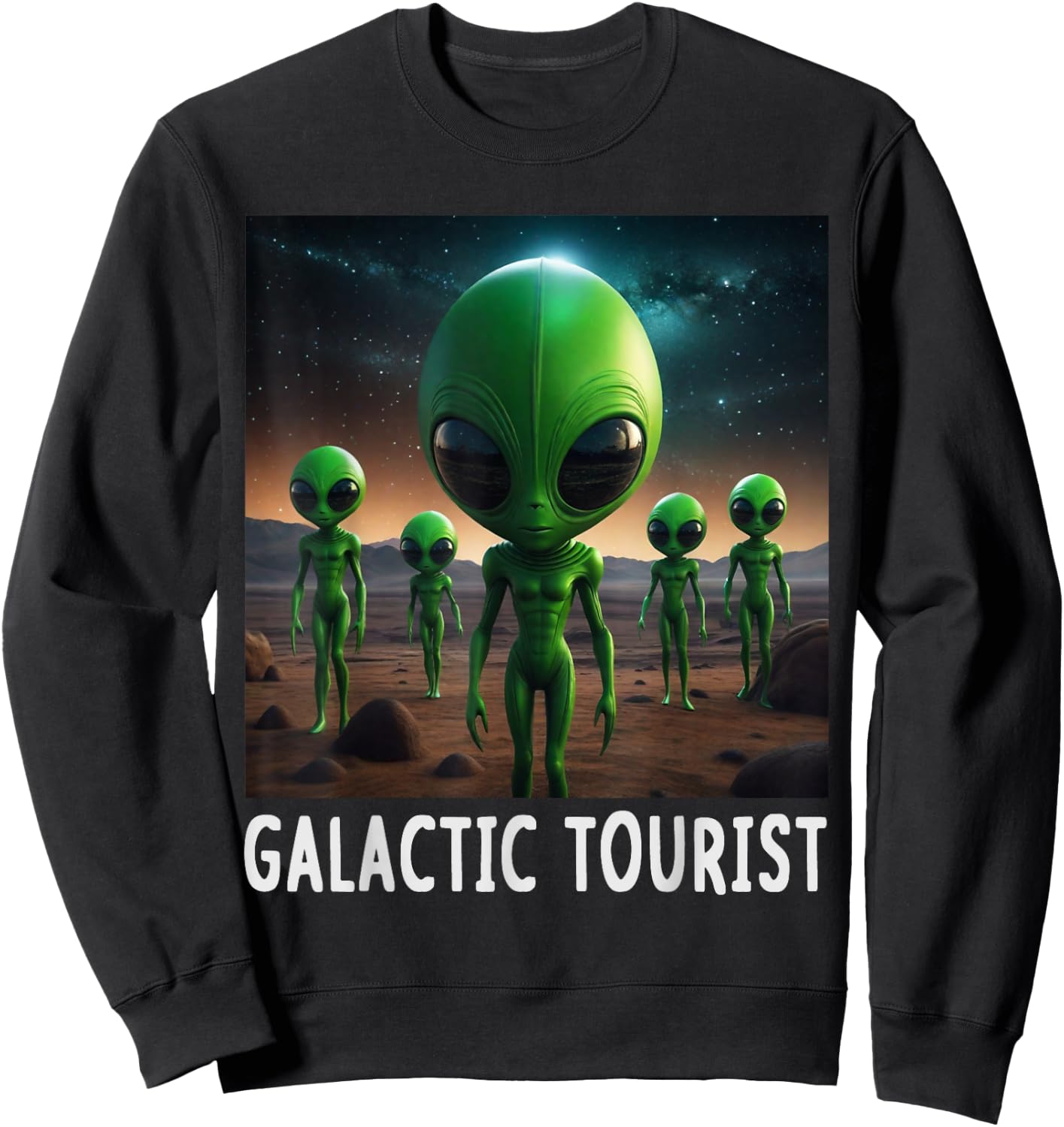 Funny Aliens Galactic Tourist Spaceship UFO Men Women Kids Sweatshirt - Sweatshirt | Black