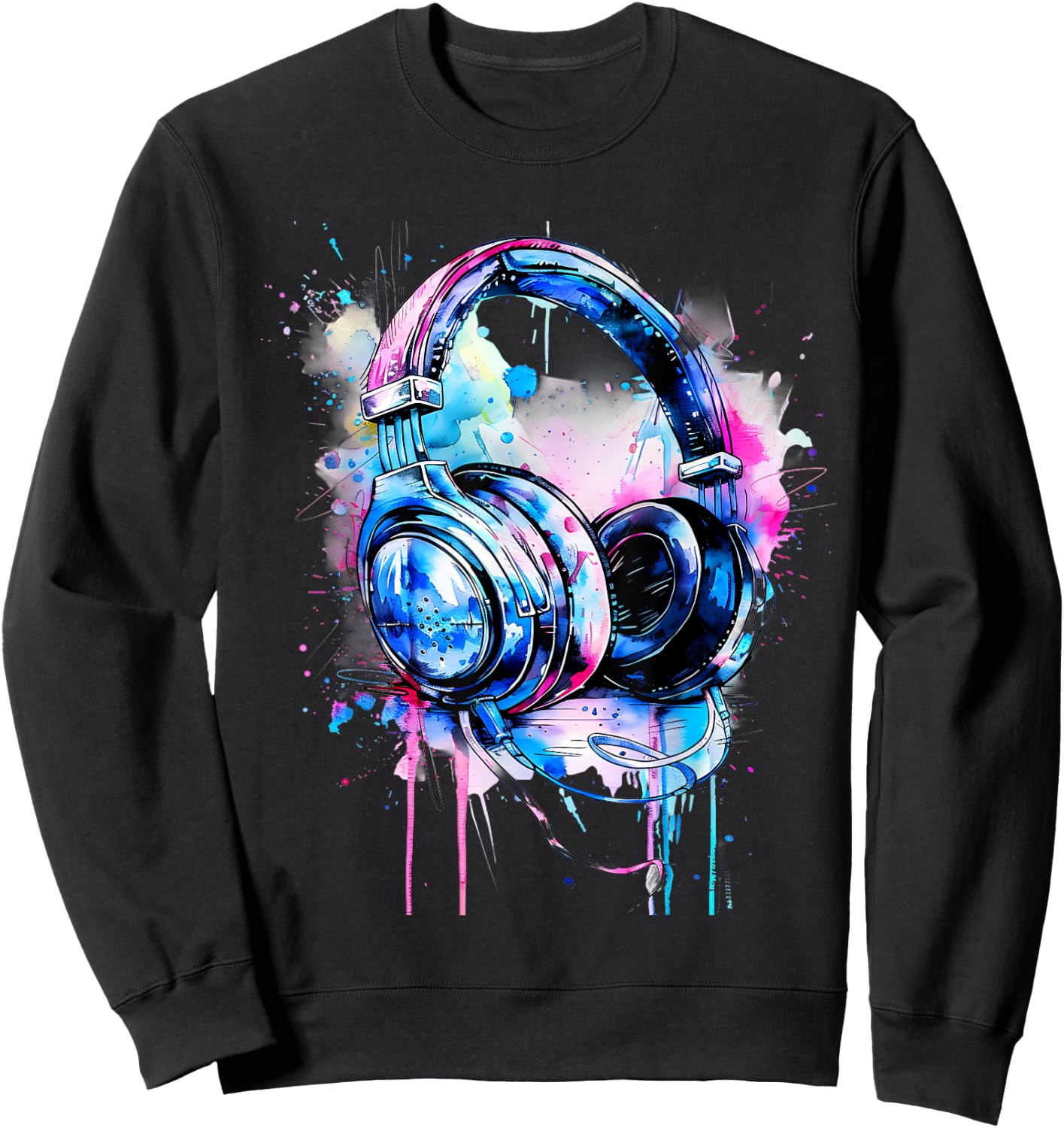 Headphones Music DJ Splash Music Headphones House Dance Club Sweatshirt - Sweatshirt | Black