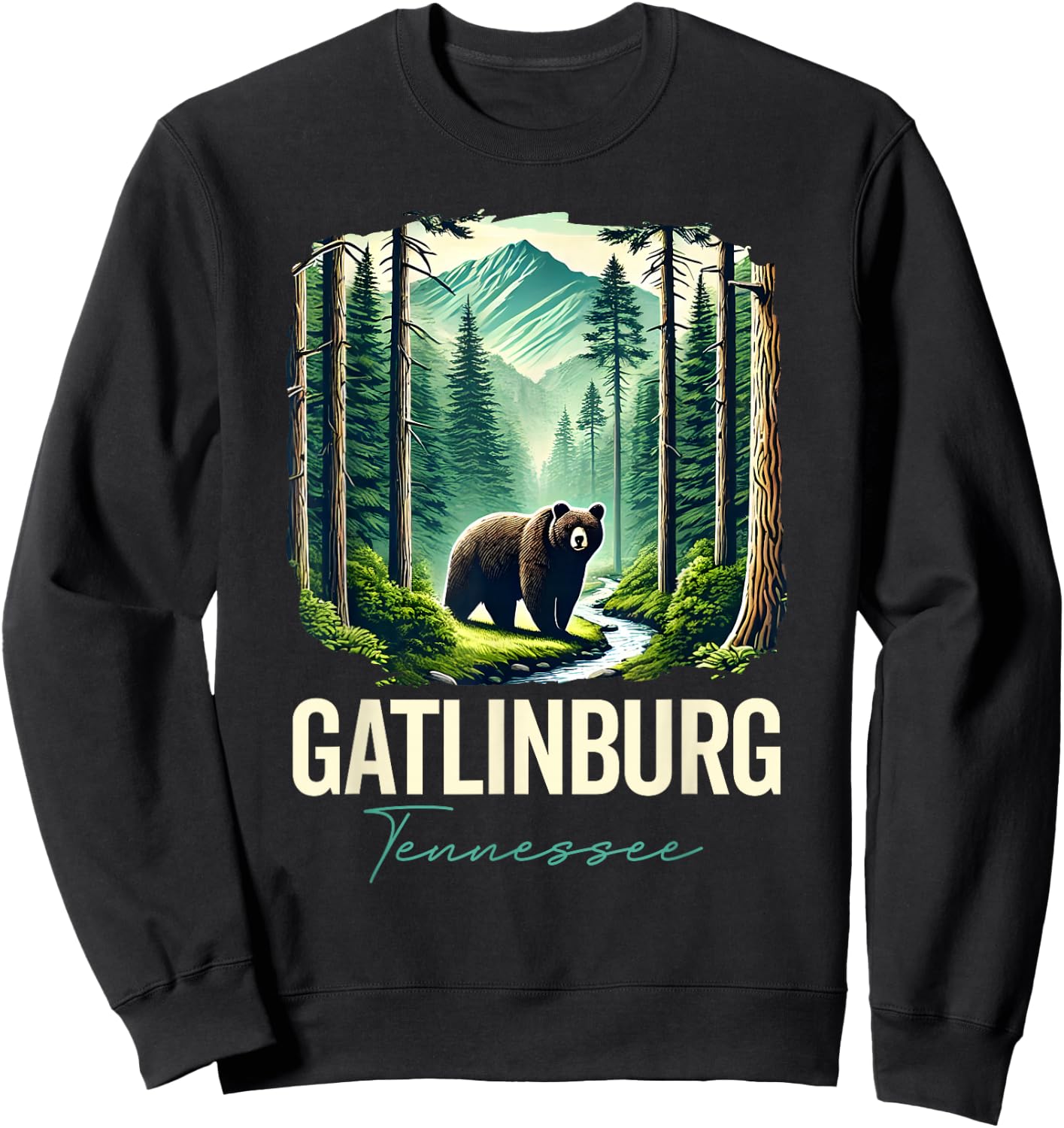Gatlinburg Tennessee Bear, USA Outdoor Vintage Mountains, TN Sweatshirt - Sweatshirt | Black