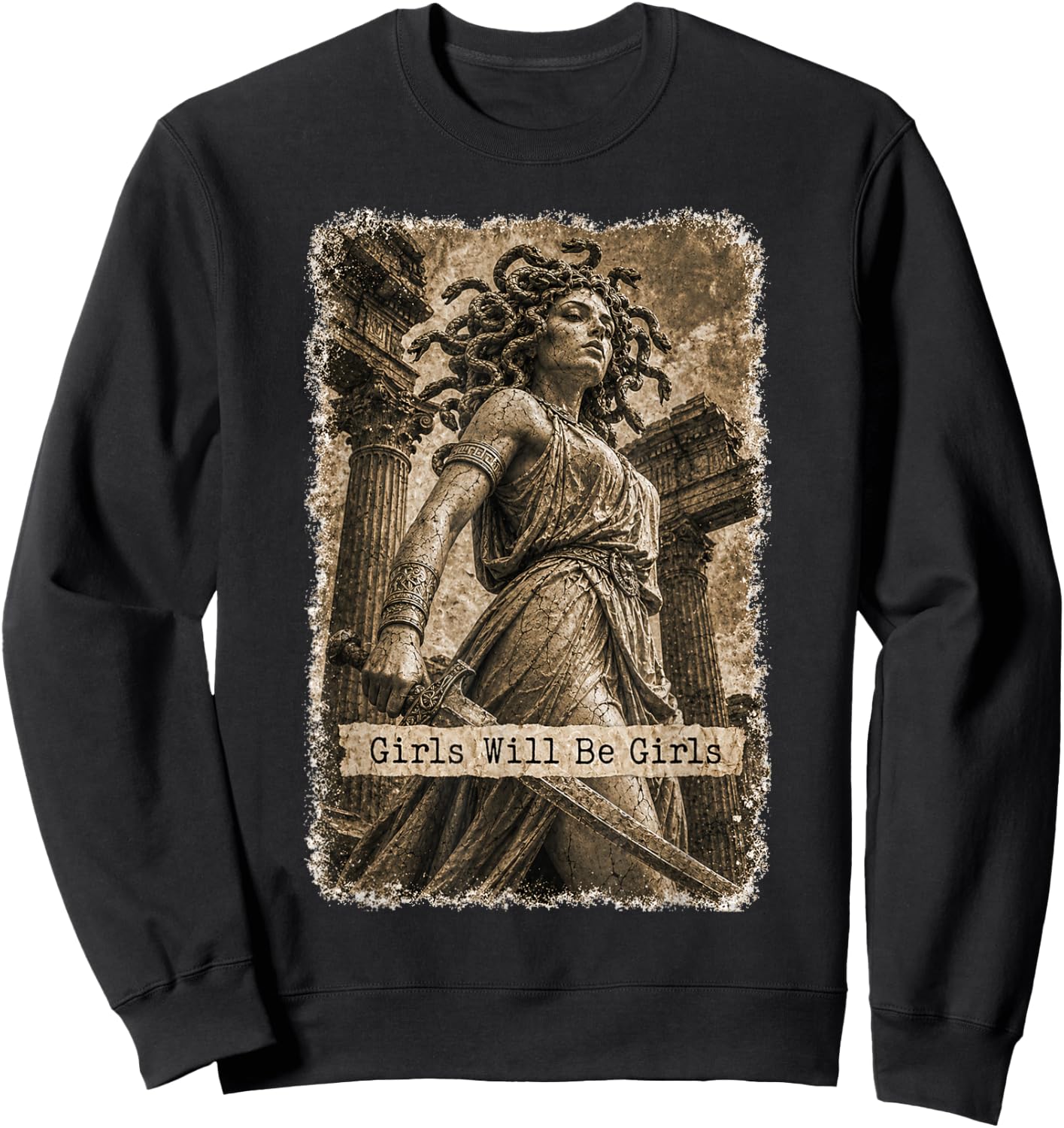 Girl Will Be Girls Medusa Feminist Witch Monster Halloween Sweatshirt - Sweatshirt | Black
