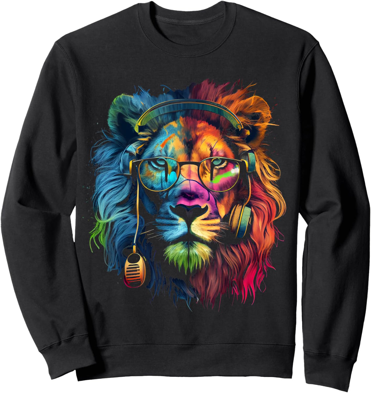 Lion sunglasses music primal lion love animal fan lions Sweatshirt - Sweatshirt | Black