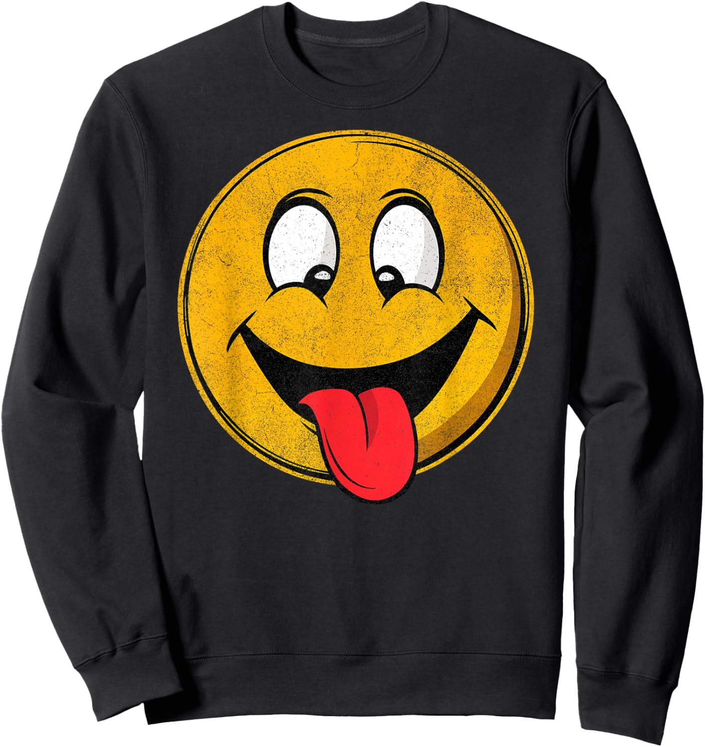 Retro Happy Face with Tongue Sticking Out – Funny Smile Sweatshirt - Sweatshirt | Black