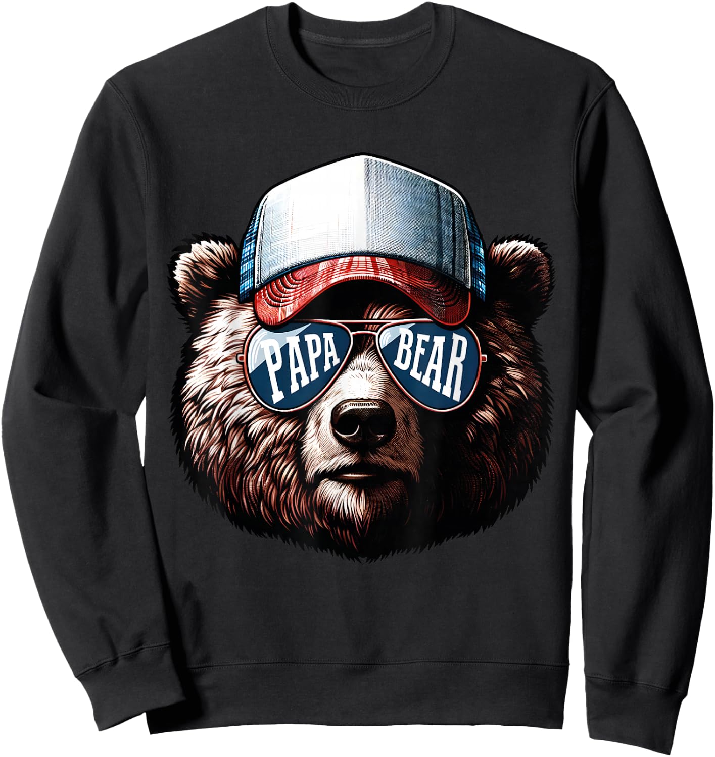 Papa Bear Face Cool Dad Style Retro Fathers Day Daddy Bear Sweatshirt - Sweatshirt | Black