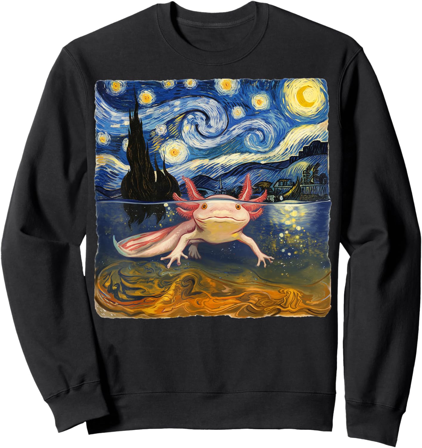 Axolotl Starry Night Van Gogh Funny Gifts Women Kid Sweatshirt - Sweatshirt | Black
