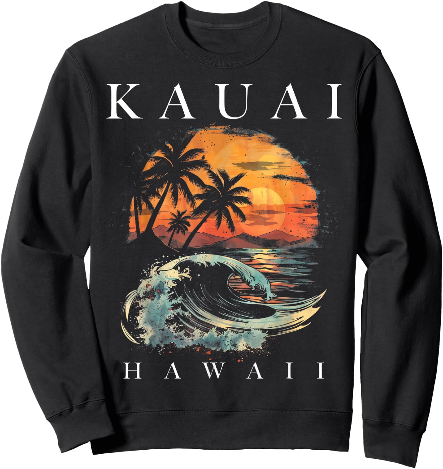 Kauai Hawaii Aloha Hawaiian Surf Surfer Vintage Sweatshirt - Sweatshirt | Black