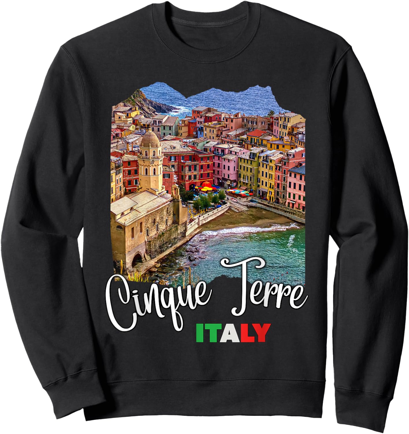 Cinque Terre Italy Souvenirs Cinque Terre Aerial View , -Adults, Black, Small, Short Sleeve Sweatshirt - Sweatshirt | Black