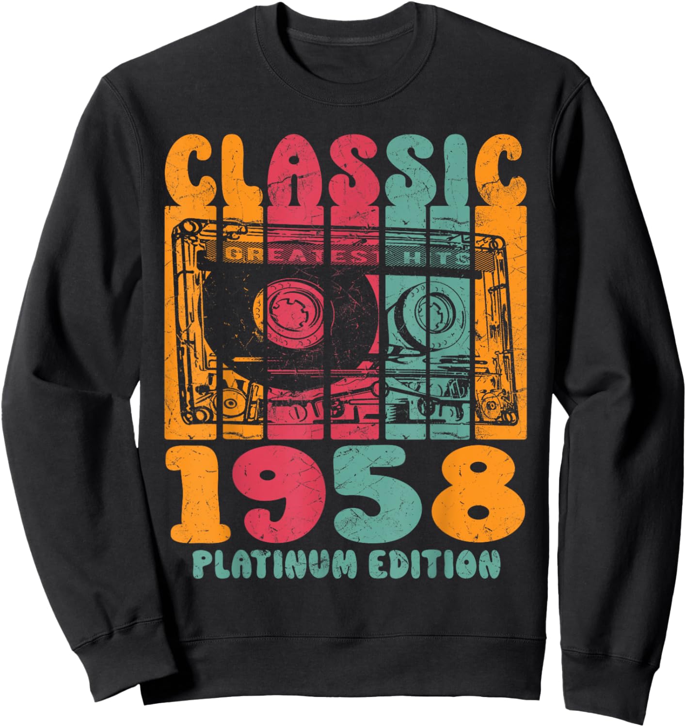 Born In 1958, Retro Mix Tape Platinum Edition 1958 Birthday Sweatshirt - Sweatshirt | Black