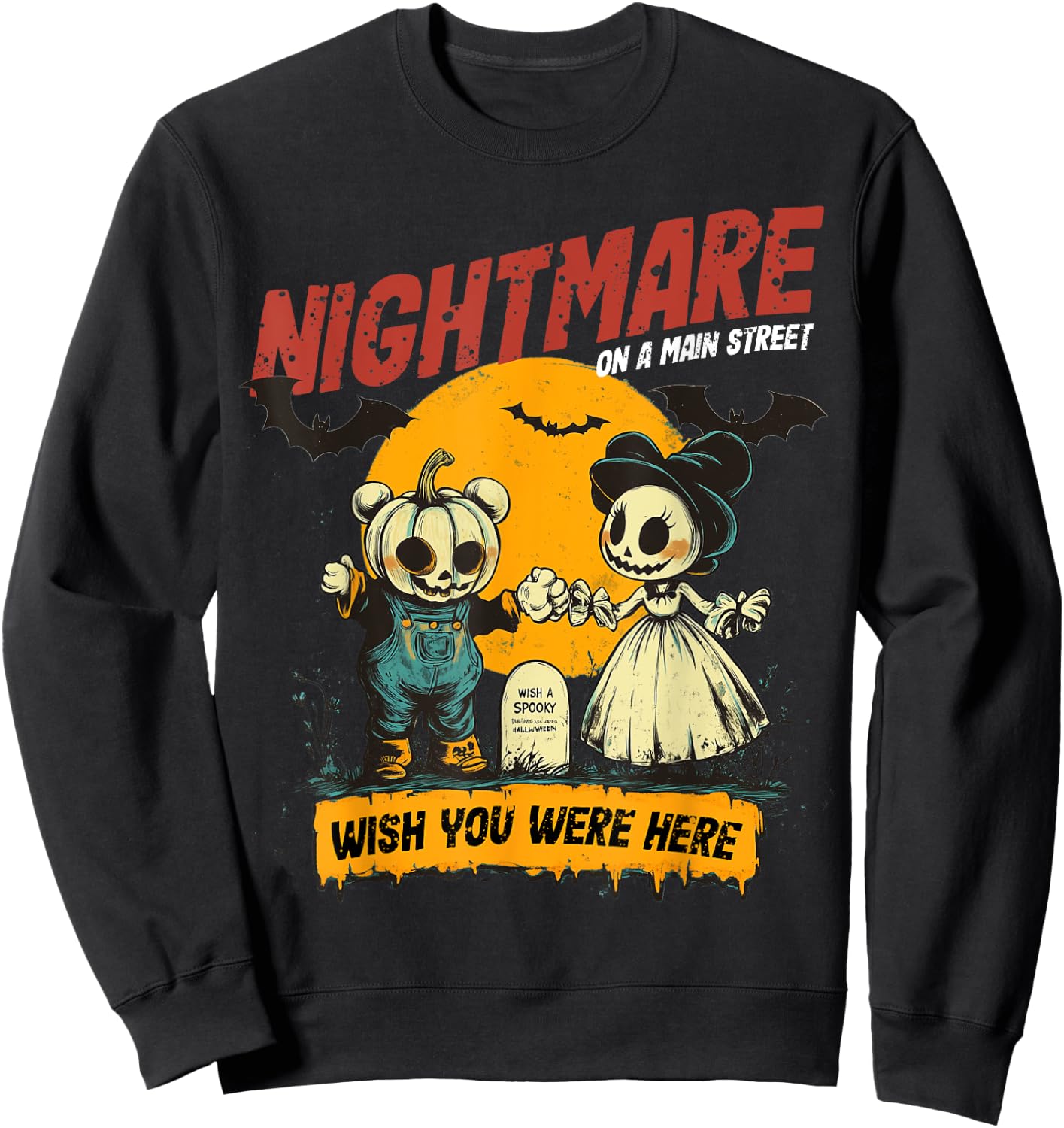 Vintage Mainstreet Halloween Pumpkin On Head Nightmare Sweatshirt - Sweatshirt | Black