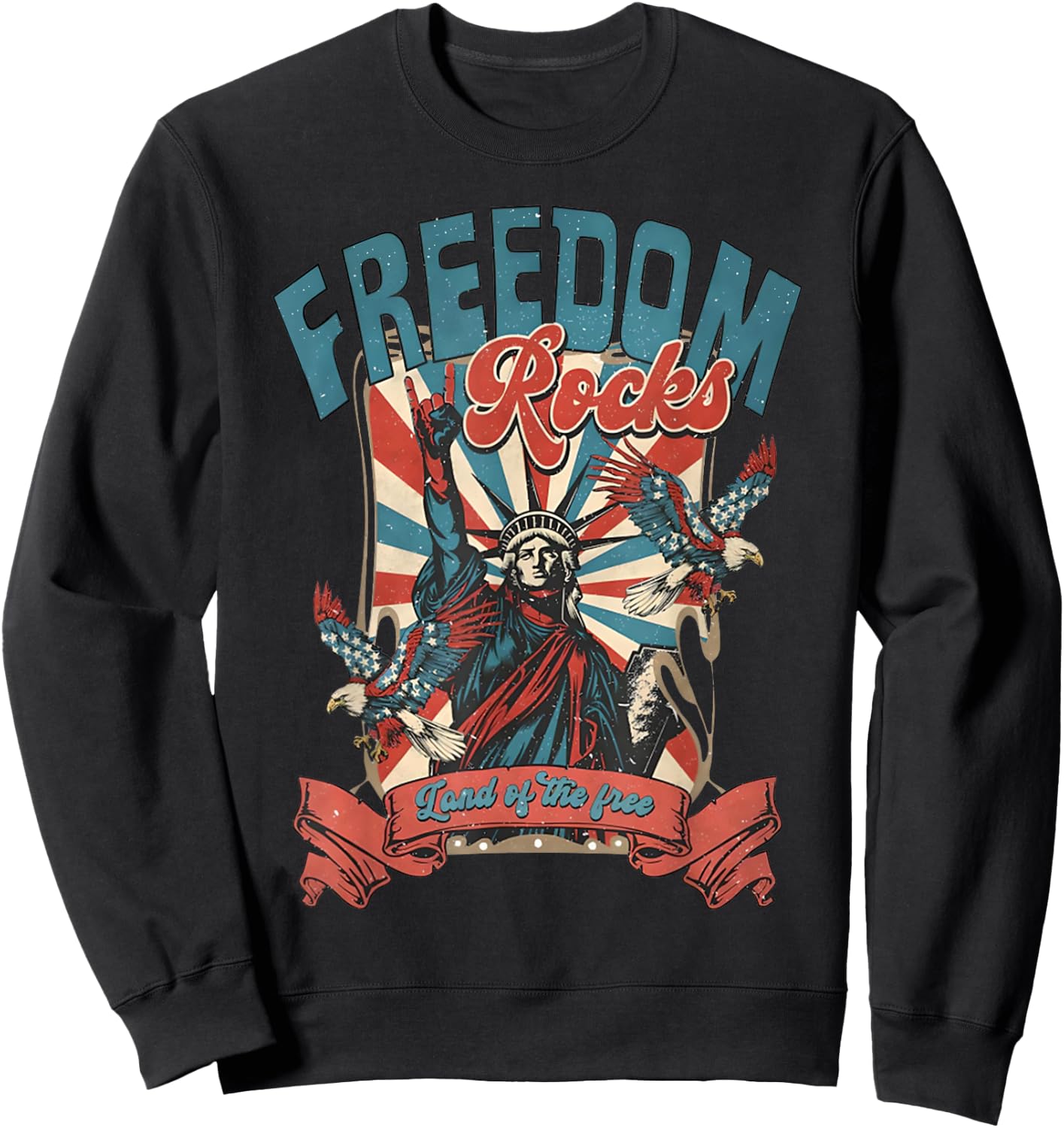 Freedom Rocks July 4th Rock On Patriotic Statue Of Liberty Kids Men Sweatshirt - Sweatshirt | Black