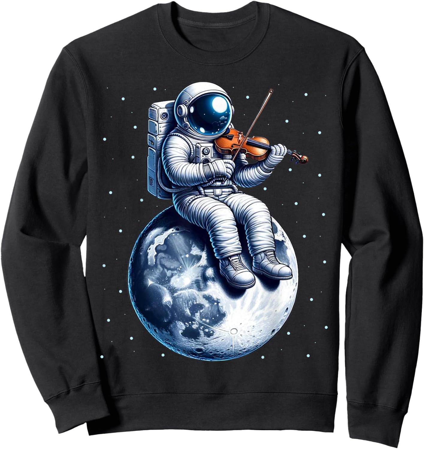 Astronaut Playing Violin on Moon Space Music Lover Novelty Sweatshirt - Sweatshirt | Black