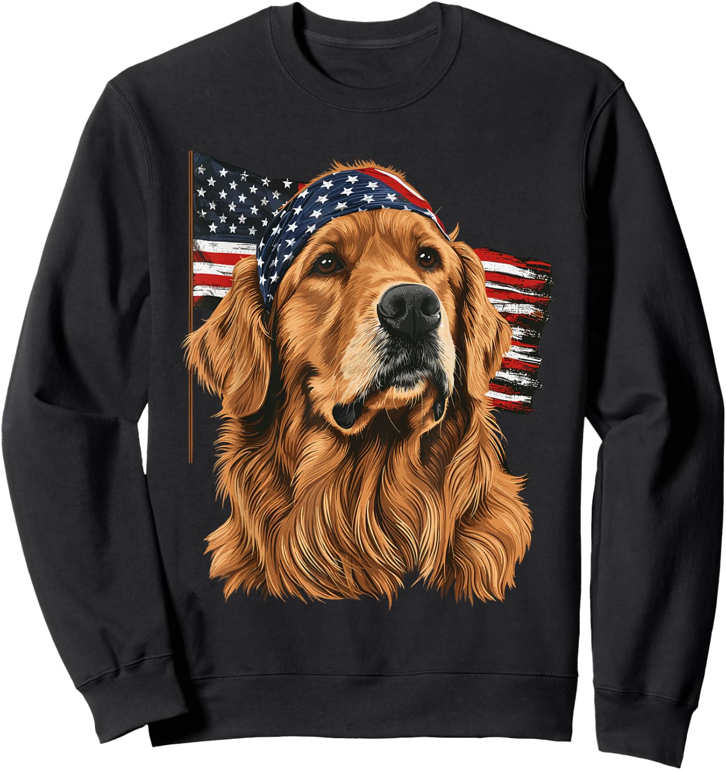 Golden Retriever Patriotic 4th Of July USA American Flag Sweatshirt - Sweatshirt | Black