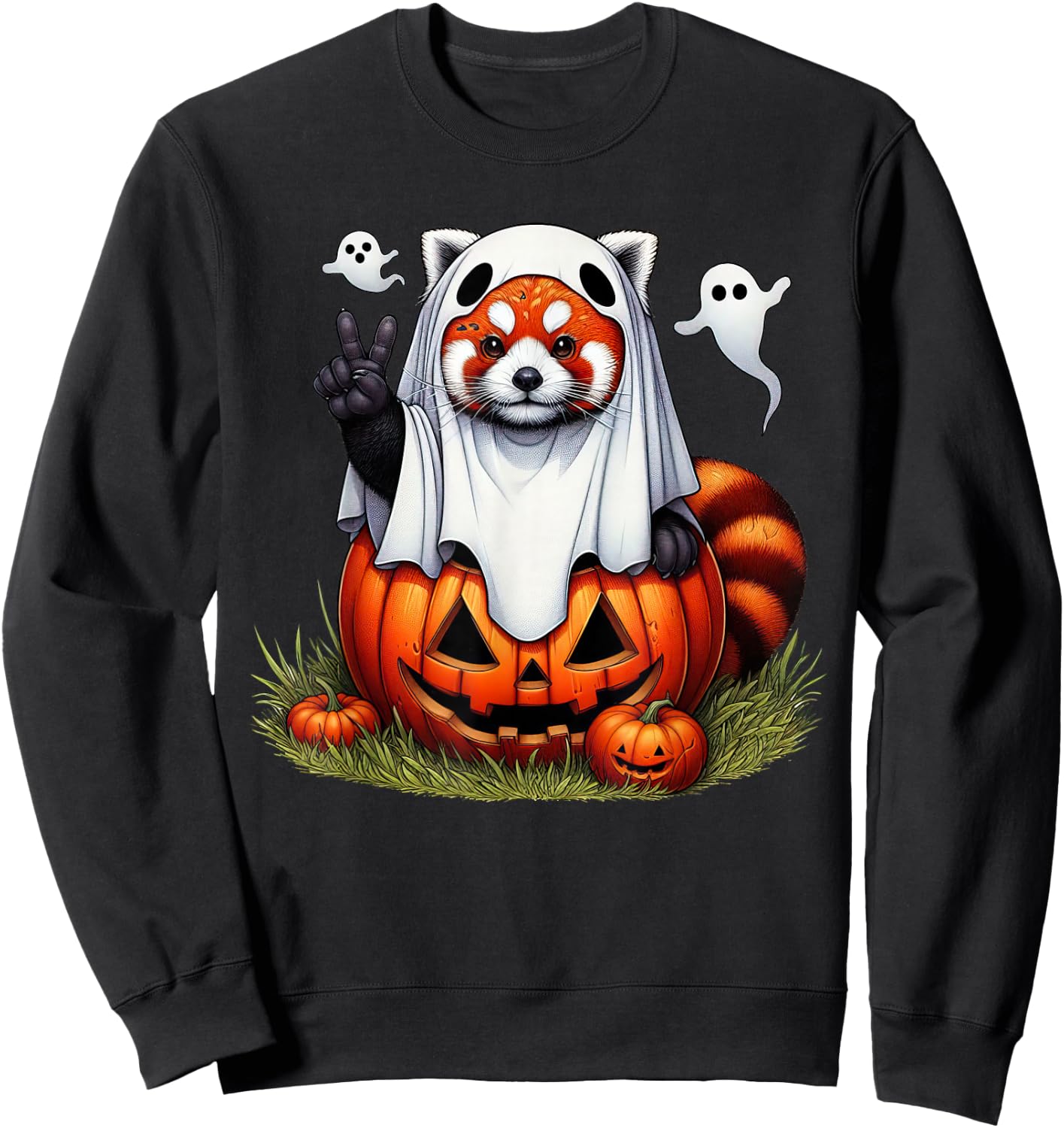 Funny Red Panda Ghost Boo Halloween Kids Sweatshirt - Sweatshirt | Black
