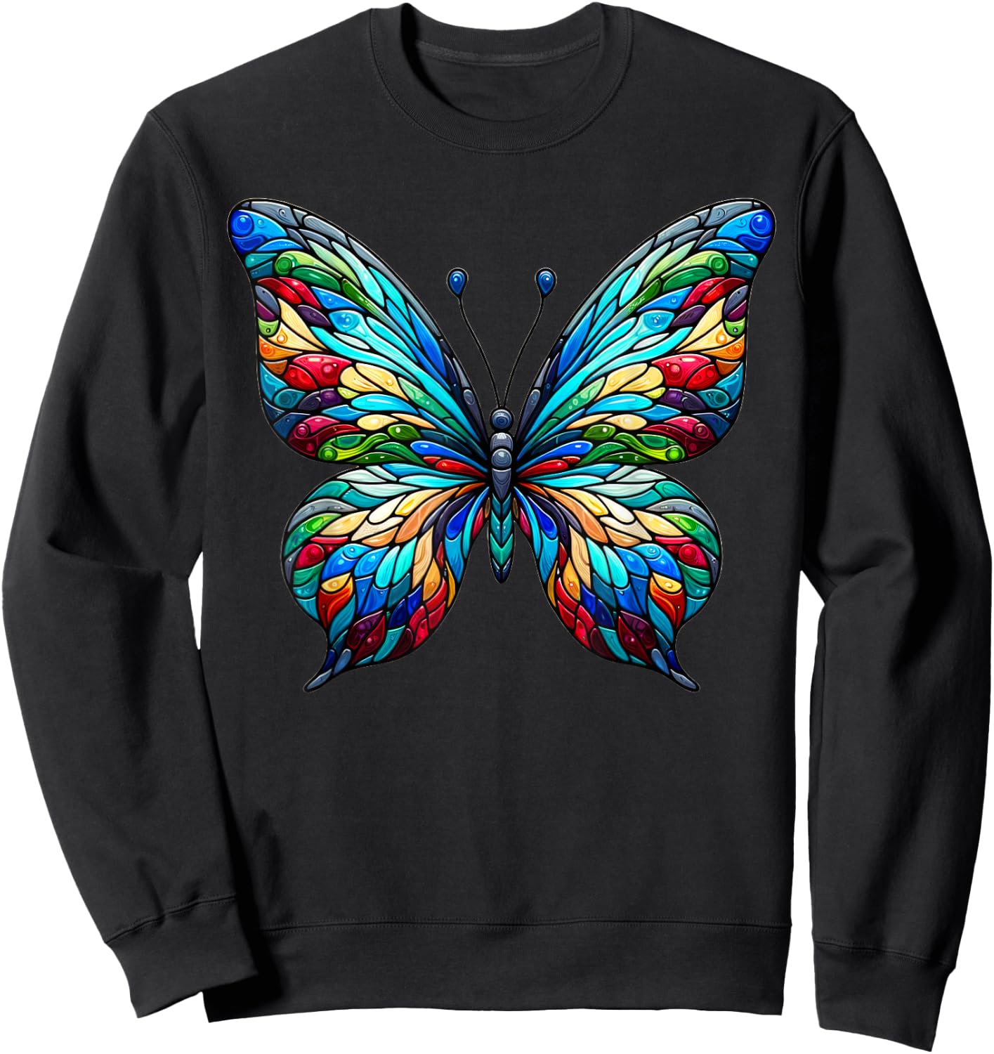 Stained Glass Window Butterfly Art Sweatshirt - Sweatshirt | Black