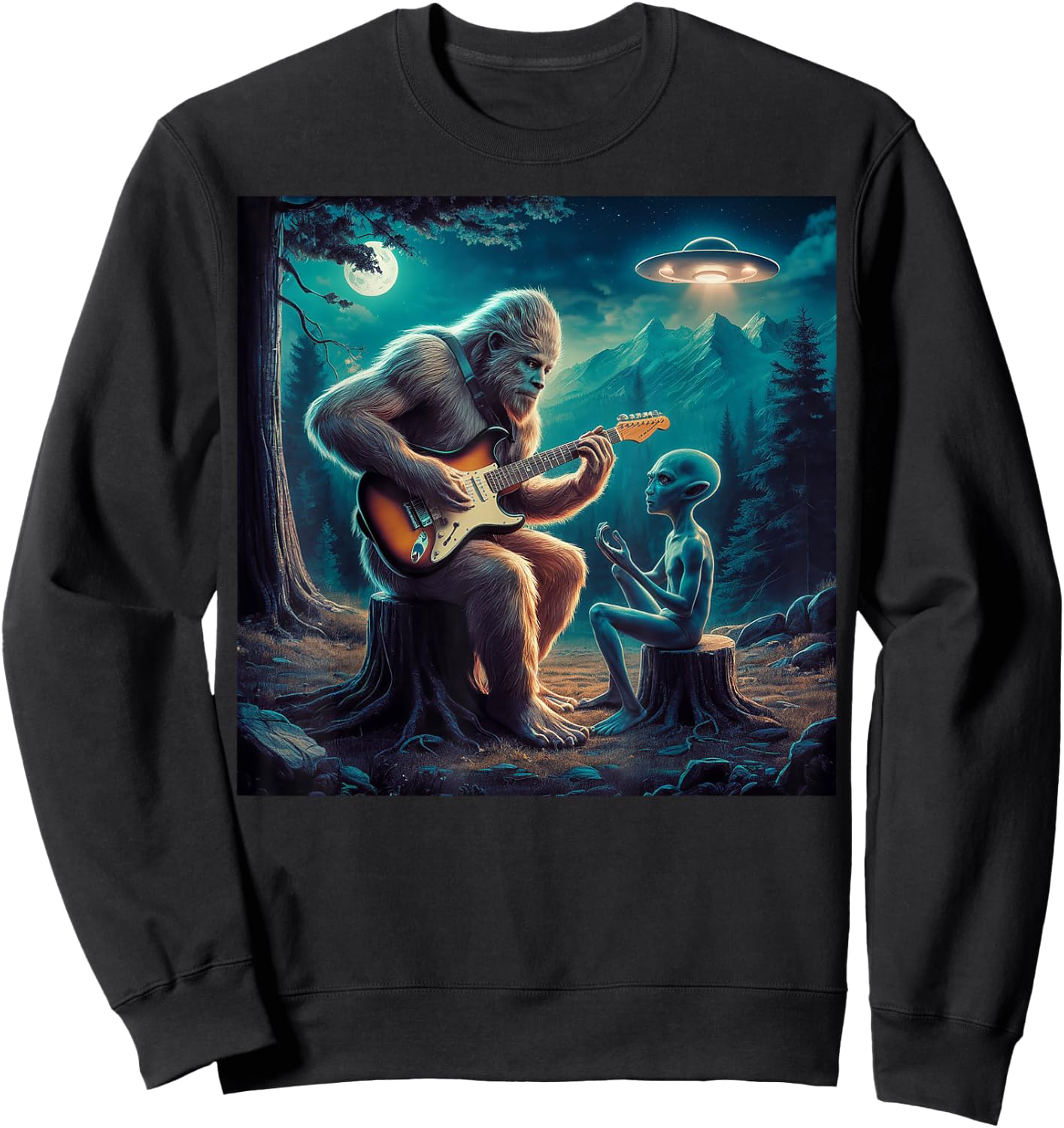 Alien Bigfoot Guitar Sasquatch UFO Gifts , Women, Kid Sweatshirt - Sweatshirt | Black