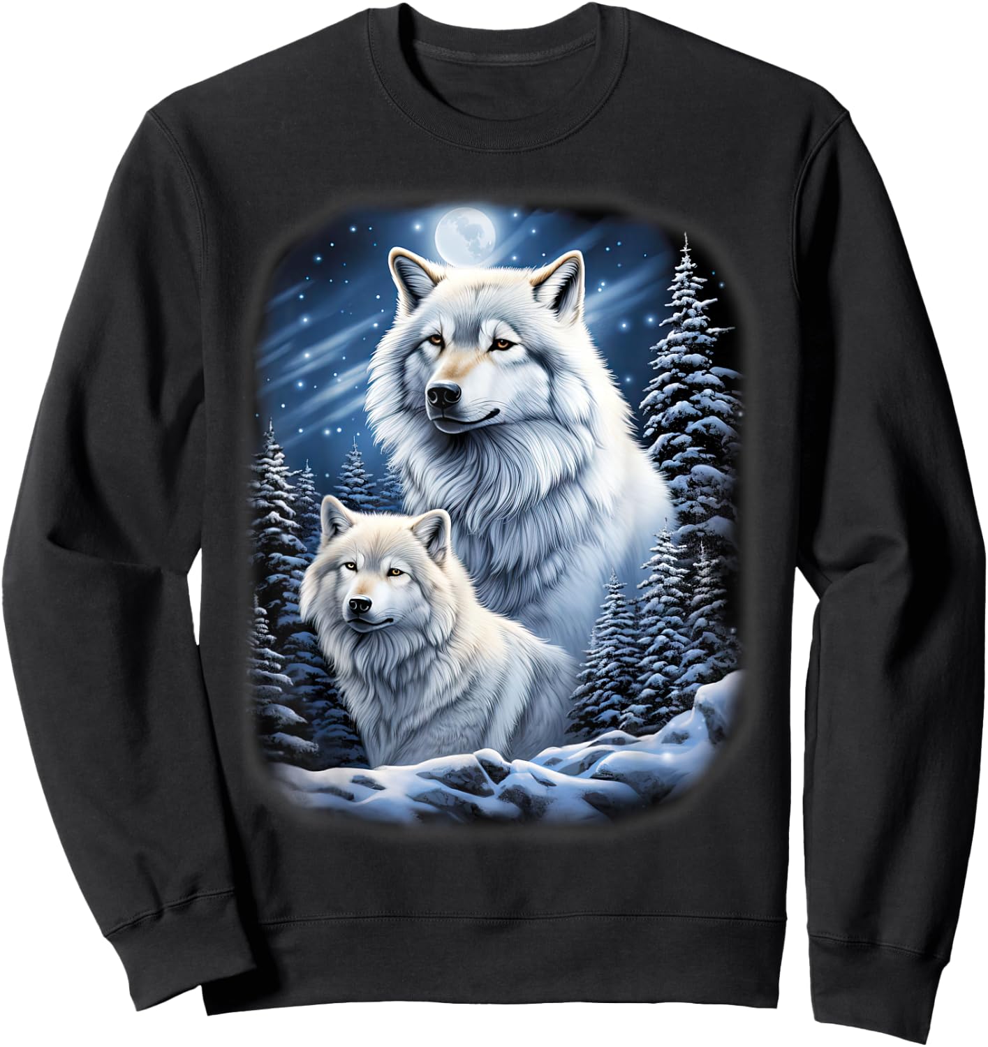 Wolves on an icy hill in the mountains with shiny moon Sweatshirt - Sweatshirt | Black