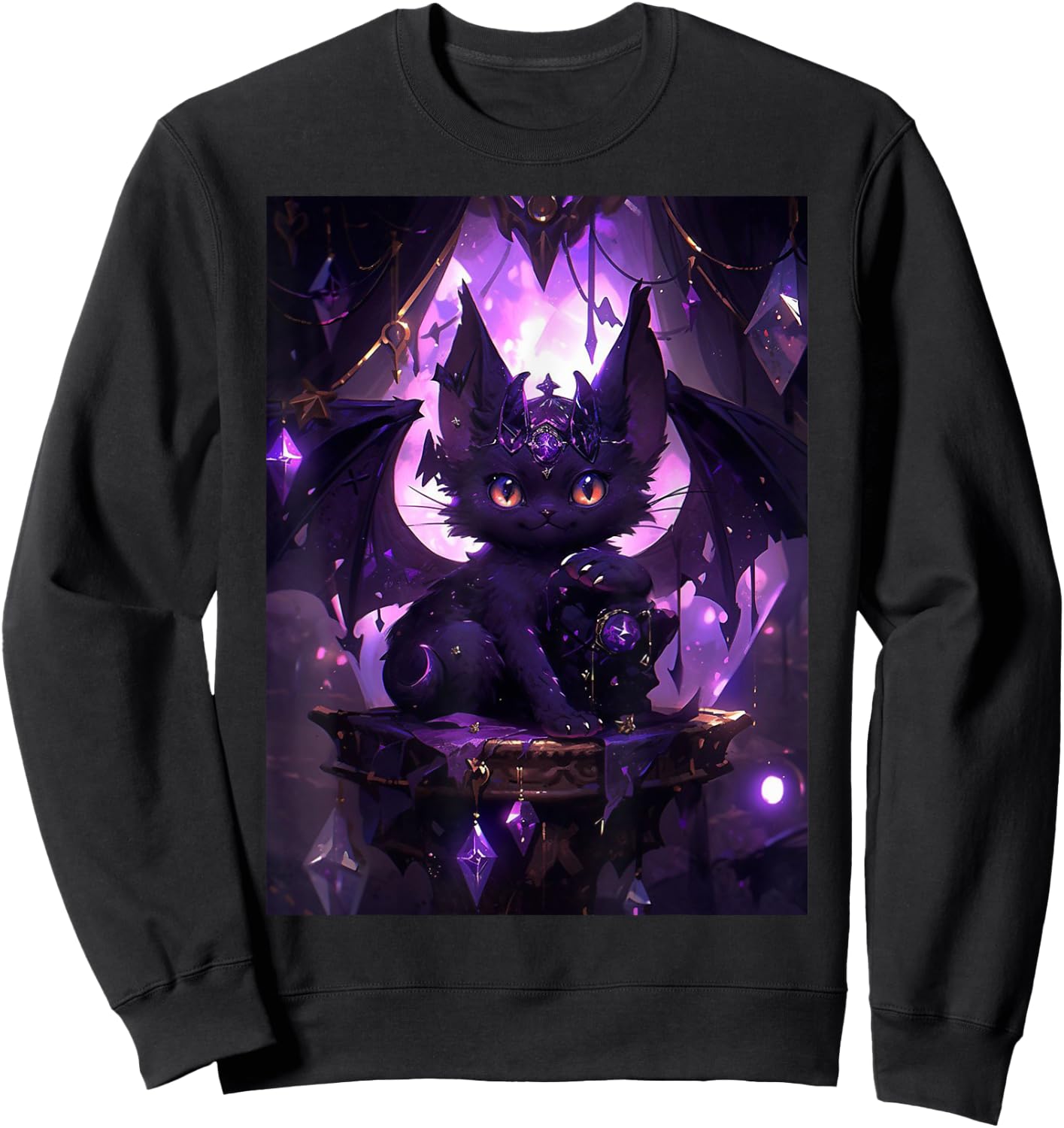 Kawaii Cat Purple Bat Cute Dragon Pastel Goth Men Women Girls Kids Sweatshirt - Sweatshirt | Black