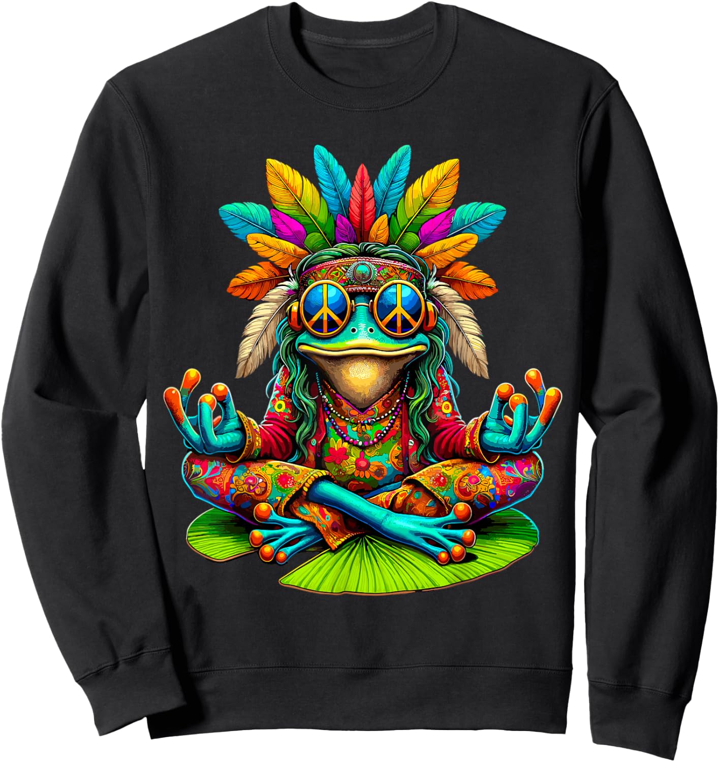 Frog Peace Sign Sunglasses Hippie Sweatshirt - Sweatshirt | Black