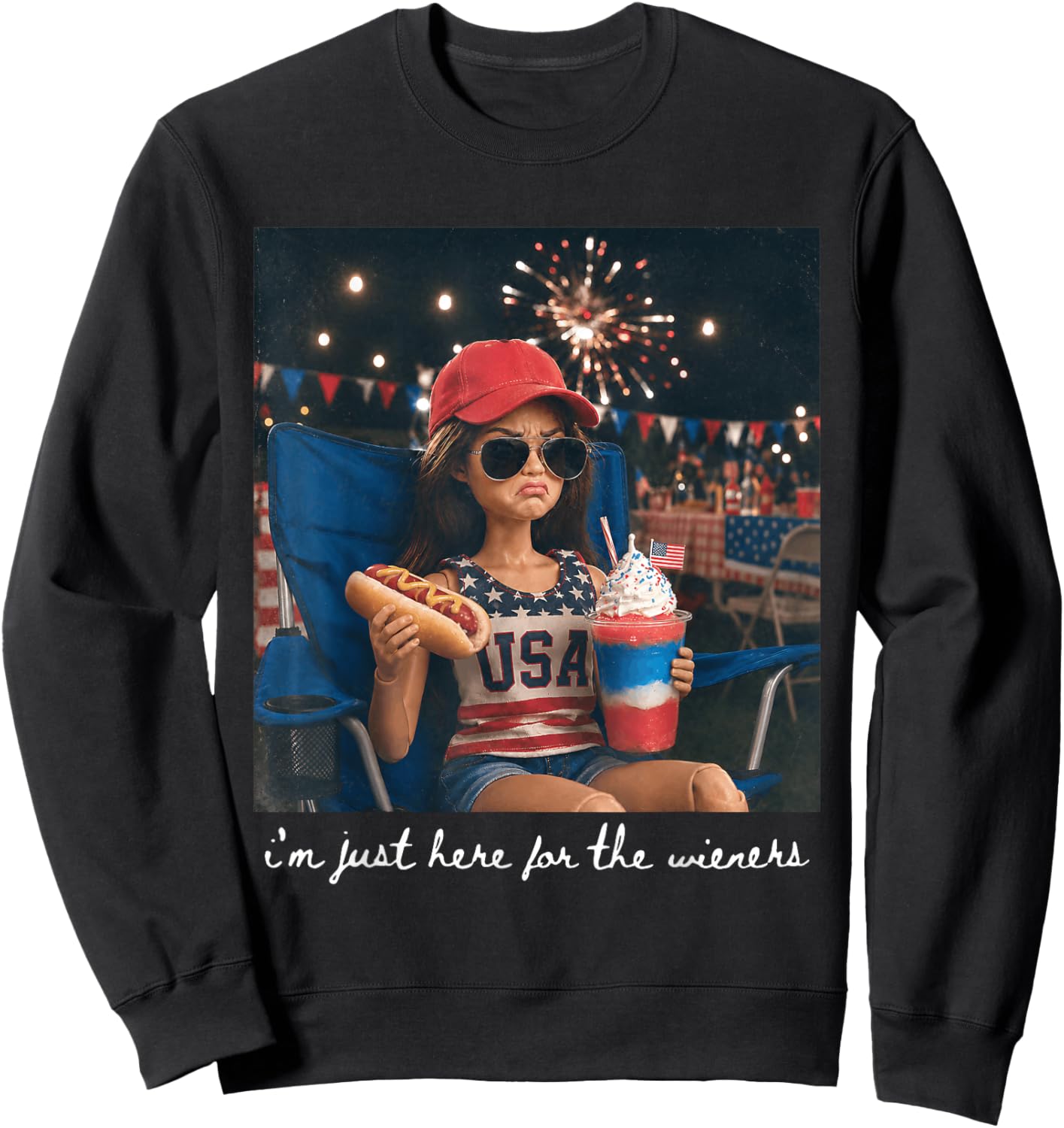I'm Just Here for The Wieners American Fireworks 4th of July Sweatshirt - Sweatshirt | Black