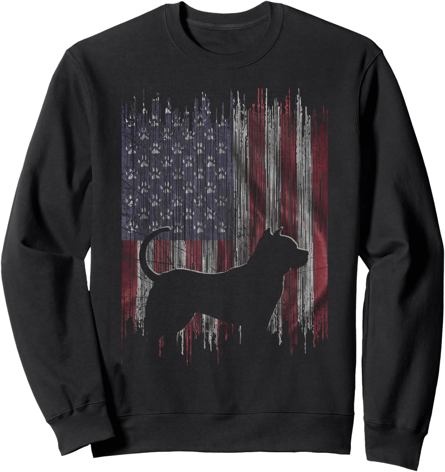 Vintage USA American Flag Love Pitbull Dog Silhouette Sweatshirt - Sweatshirt | Black
