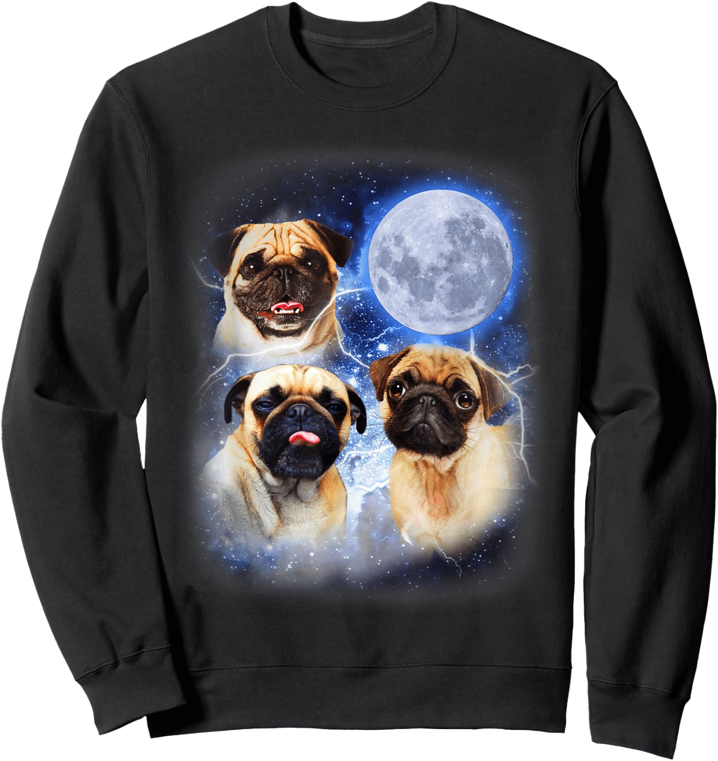 Pug Moon Dog Lovers Three Space Canines Funny Pug Sweatshirt - Sweatshirt | Black