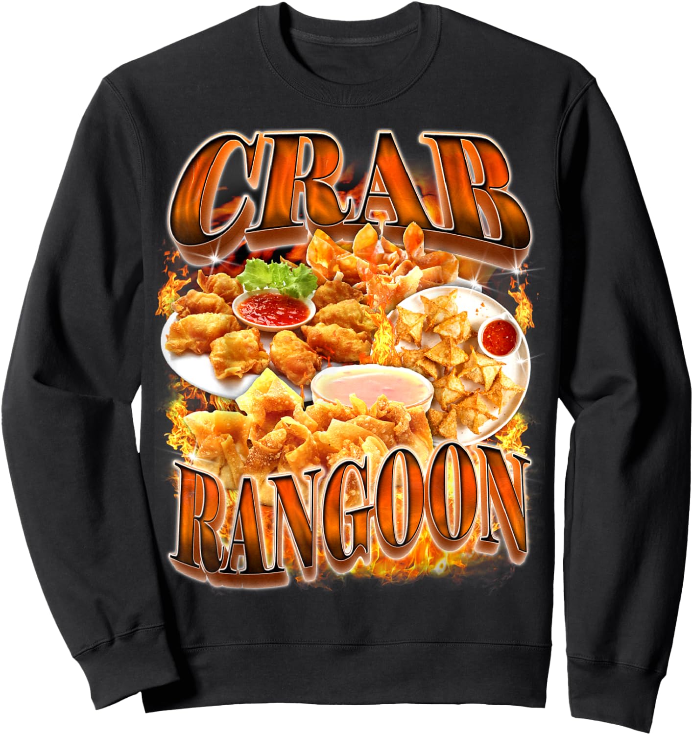 Crab Rangoon Meme Bootleg Rap Style 90s Vintage Funny 1990s Sweatshirt - Sweatshirt | Black