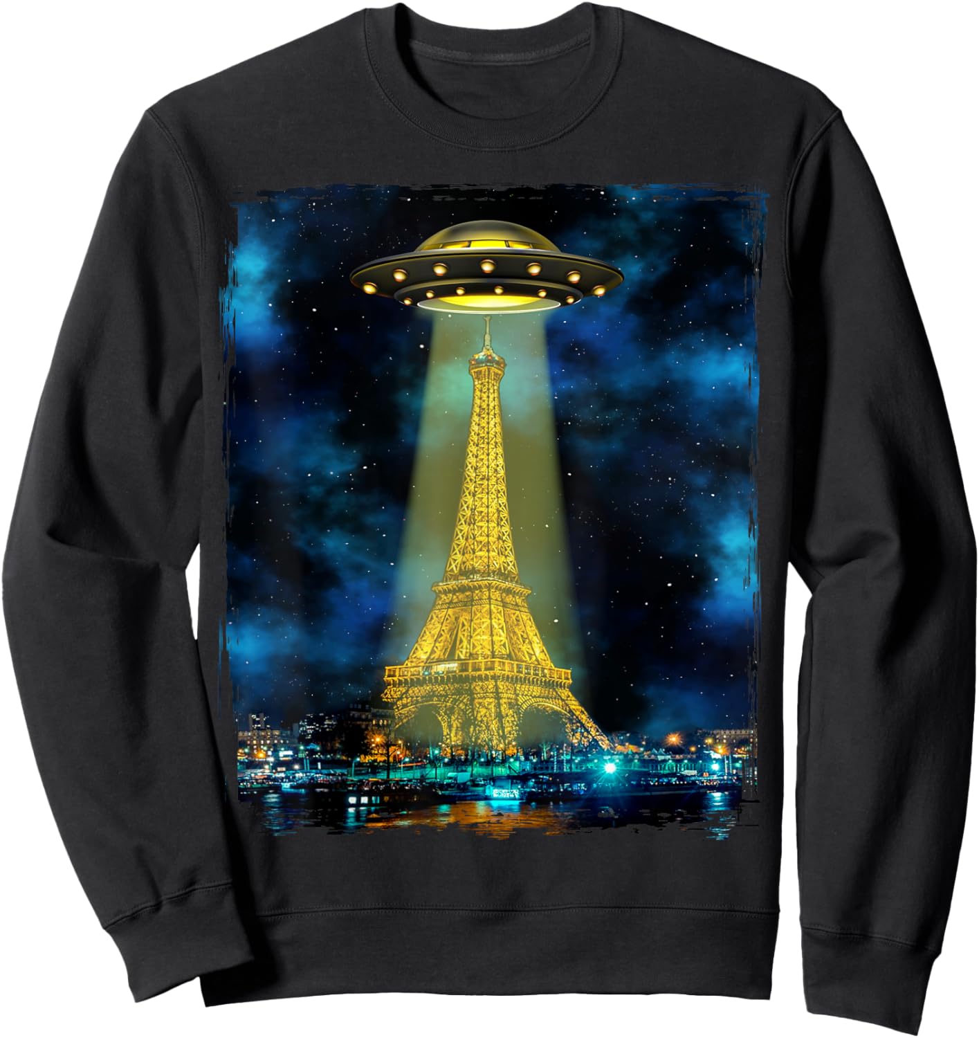 Paris Tourist Souvenir Gift Eiffel Tower UFO Alien Space Sweatshirt - Sweatshirt | Black