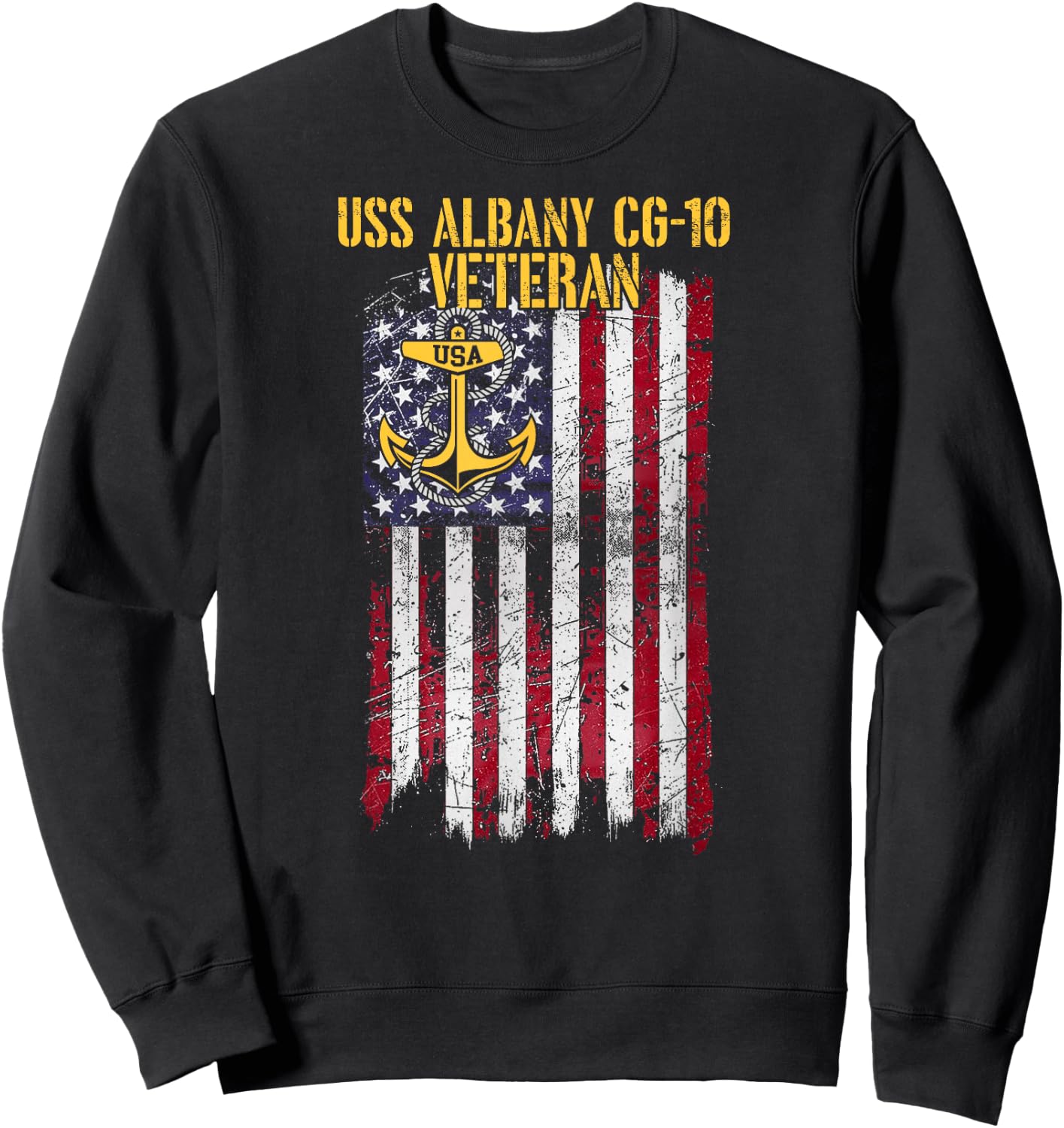 USS Albany CG-10 Cruiser Veteran USA Flag Official Sweatshirt - Sweatshirt | Black