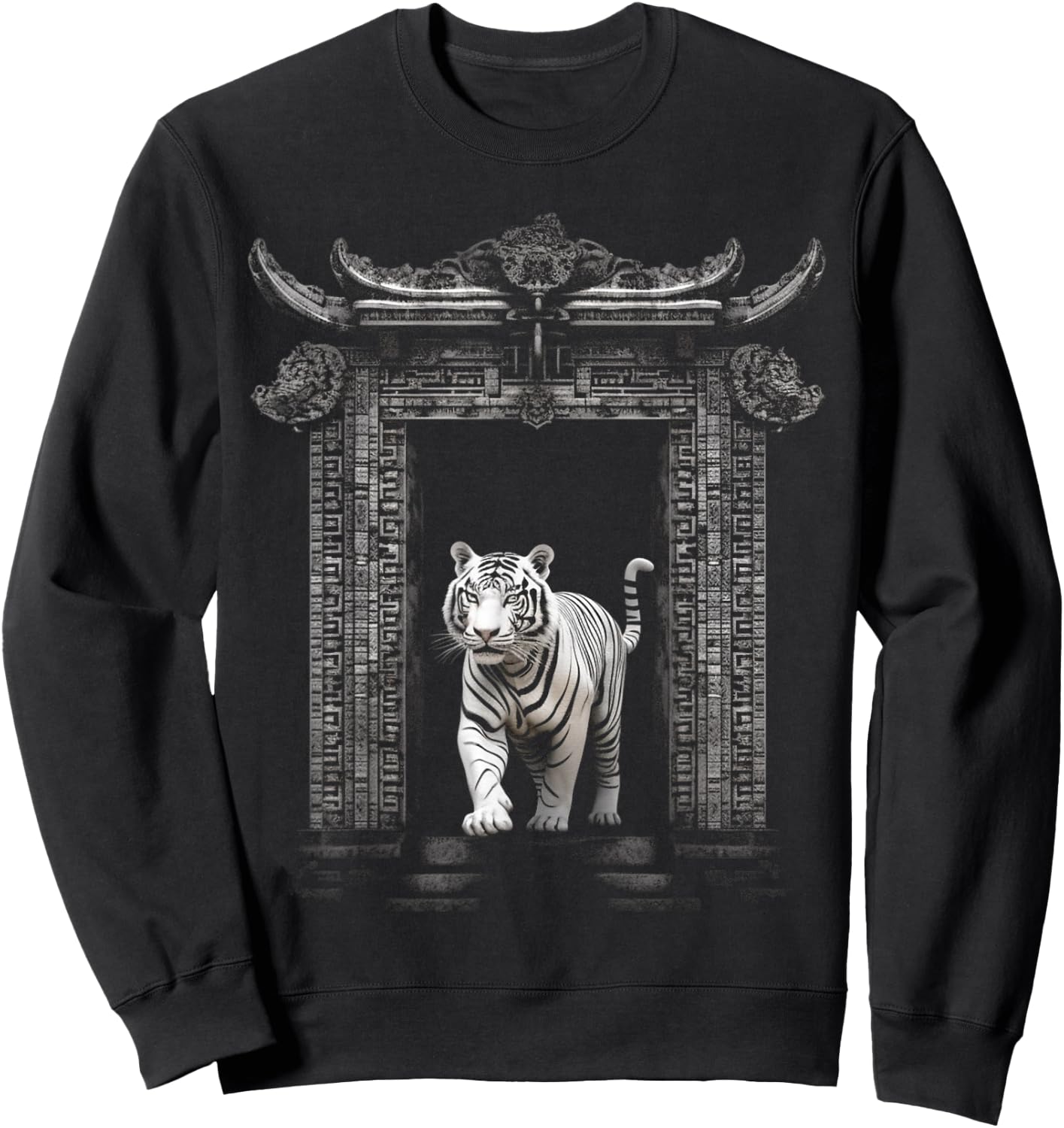 White Tiger Architecture - Animal Art Zoo Motif Tiger Sweatshirt - Sweatshirt | Black