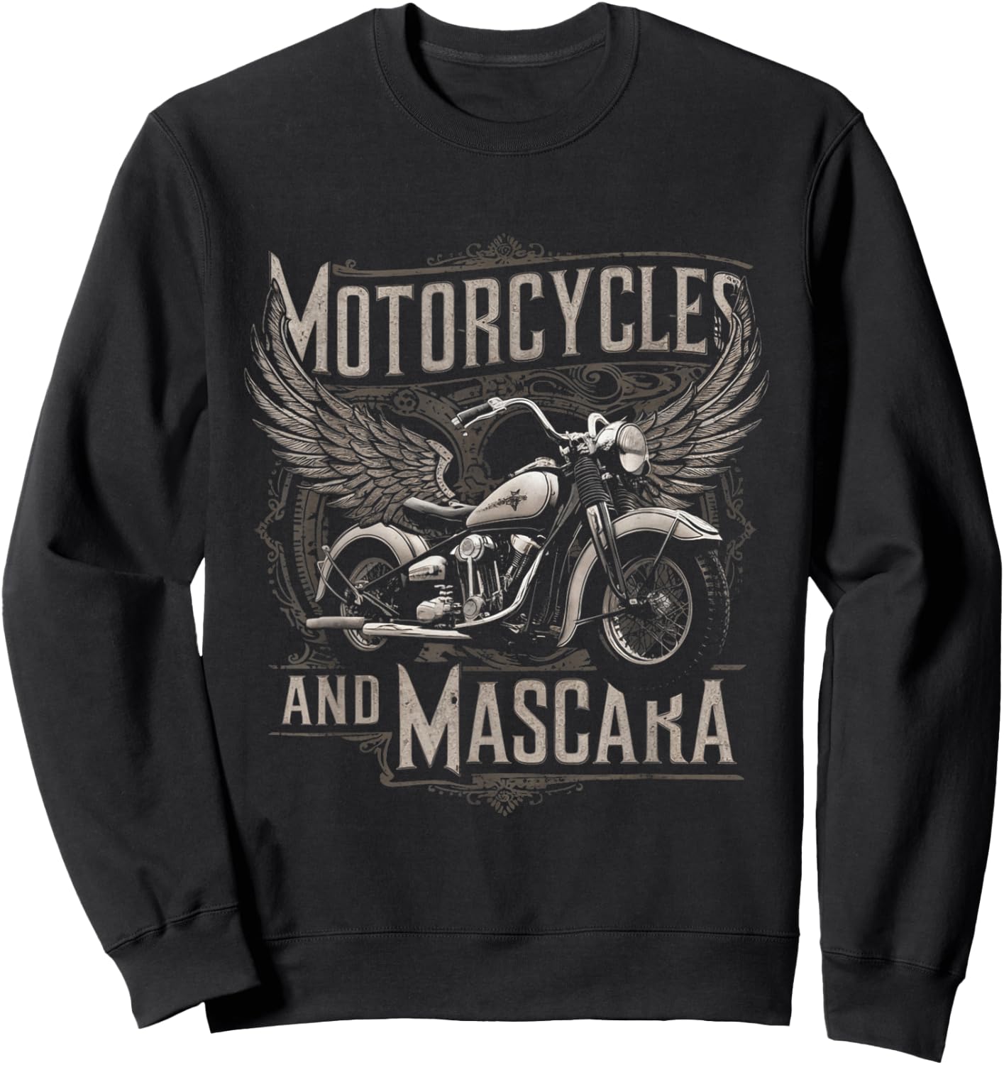 Vintage Motorcycles And Mascara Cute Motor Lover Sweatshirt - Sweatshirt | Black