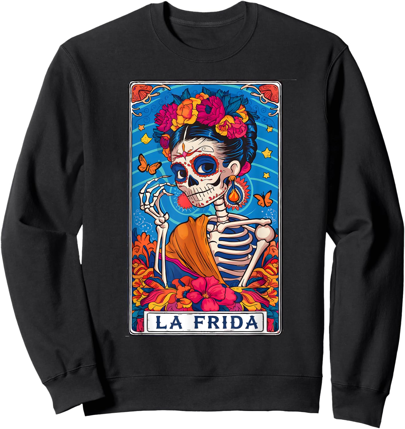 La Frida Tarot Card Mexican Latina Skeleton Sweatshirt - Sweatshirt | Black