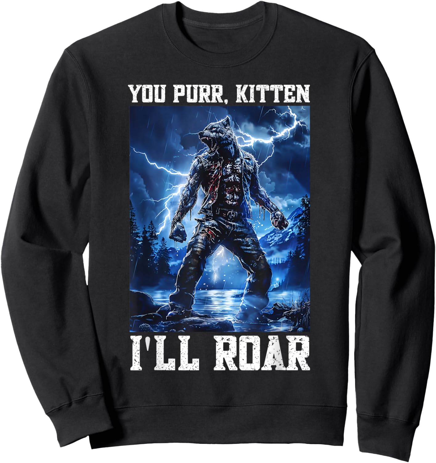 Daddy Wolf Protector Kitten Meme Cringy Alpha Wolf Graphic Sweatshirt - Sweatshirt | Black