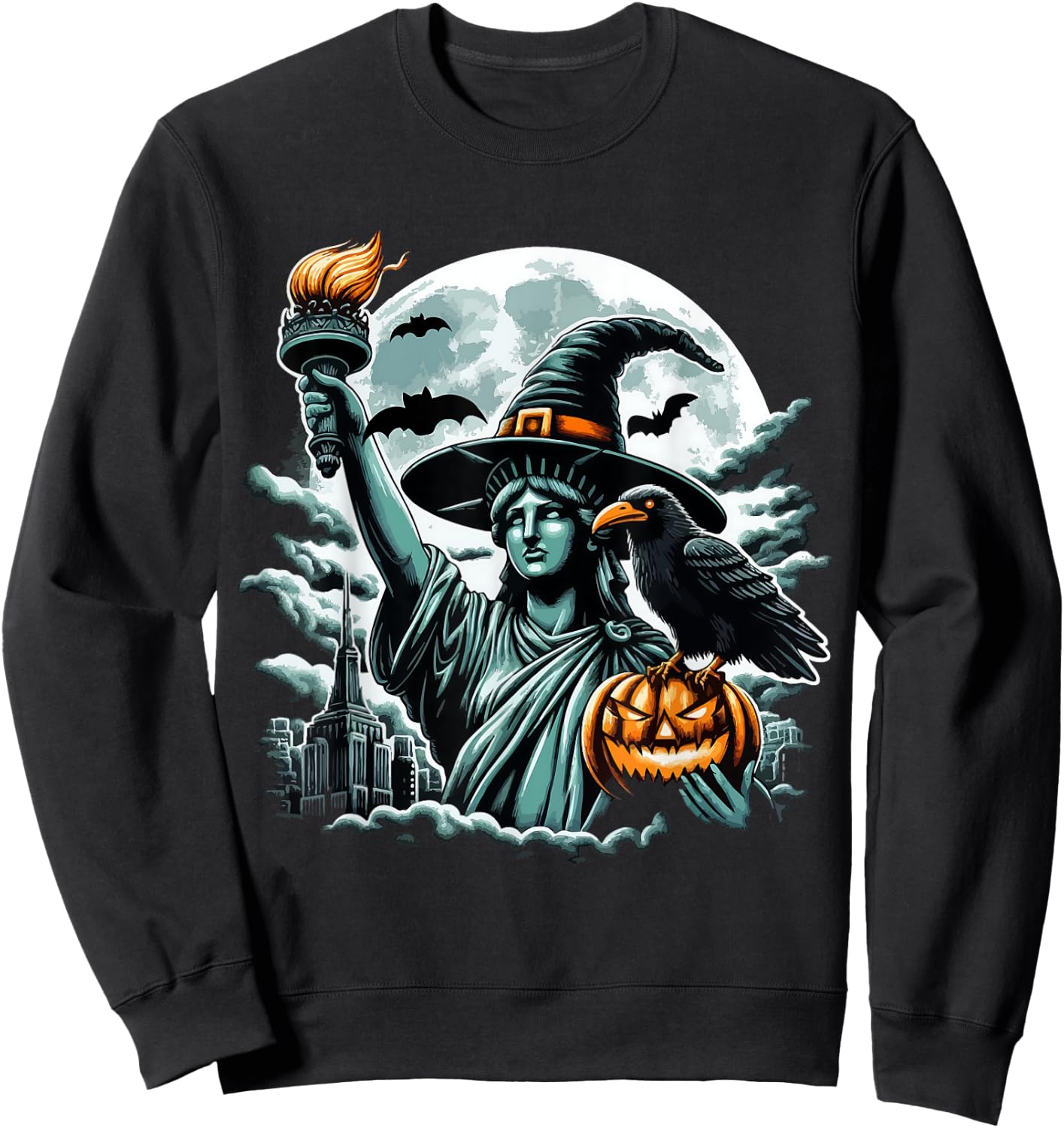 Statue of Liberty Witch Hat Halloween Spooky Feminist Funny Sweatshirt - Sweatshirt | Black
