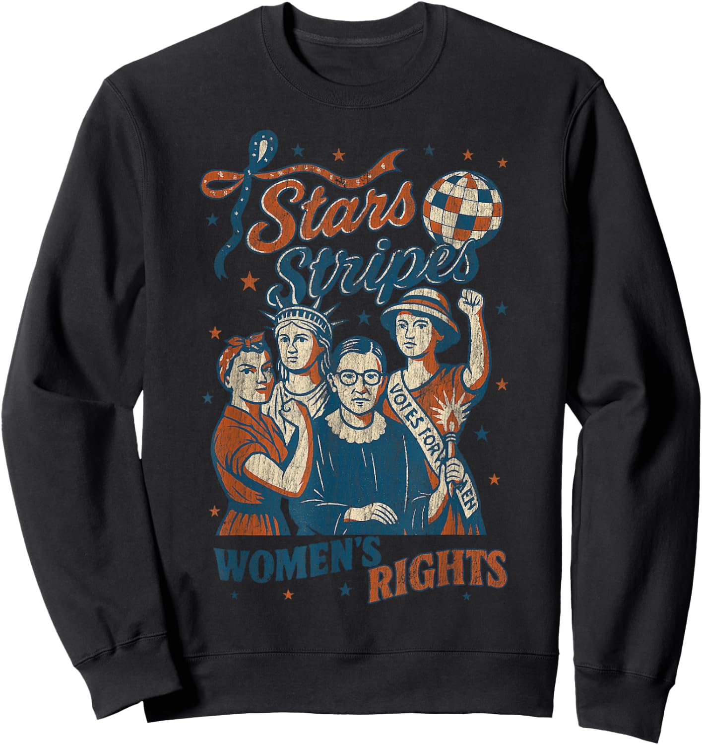 4th Of July Feminist Stars Stripes and Women's Rights Sweatshirt - Sweatshirt | Black
