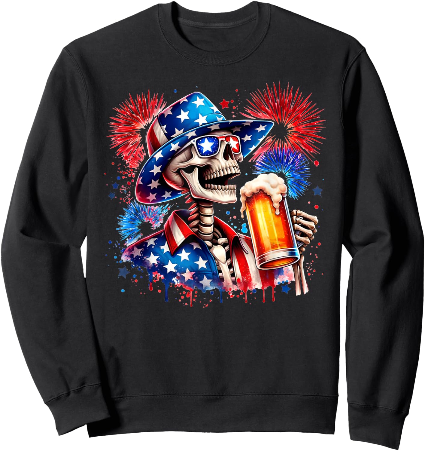 Beer American Flag 4th of July Merica Drinking USA Men Women Sweatshirt - Sweatshirt | Black