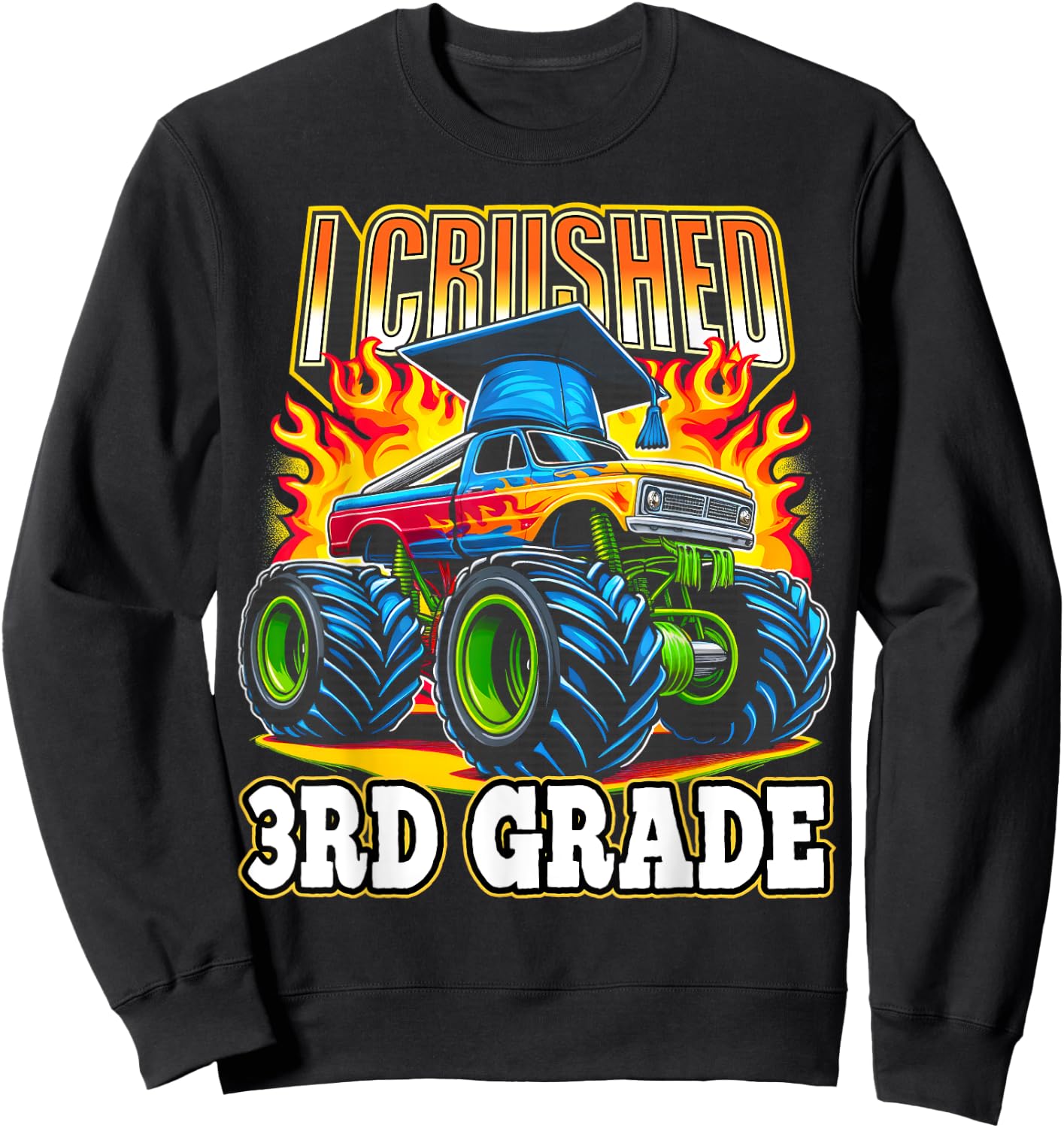 Graduation 3rd Grade Monster Truck Boys I Crushed Grad Sweatshirt - Sweatshirt | Black