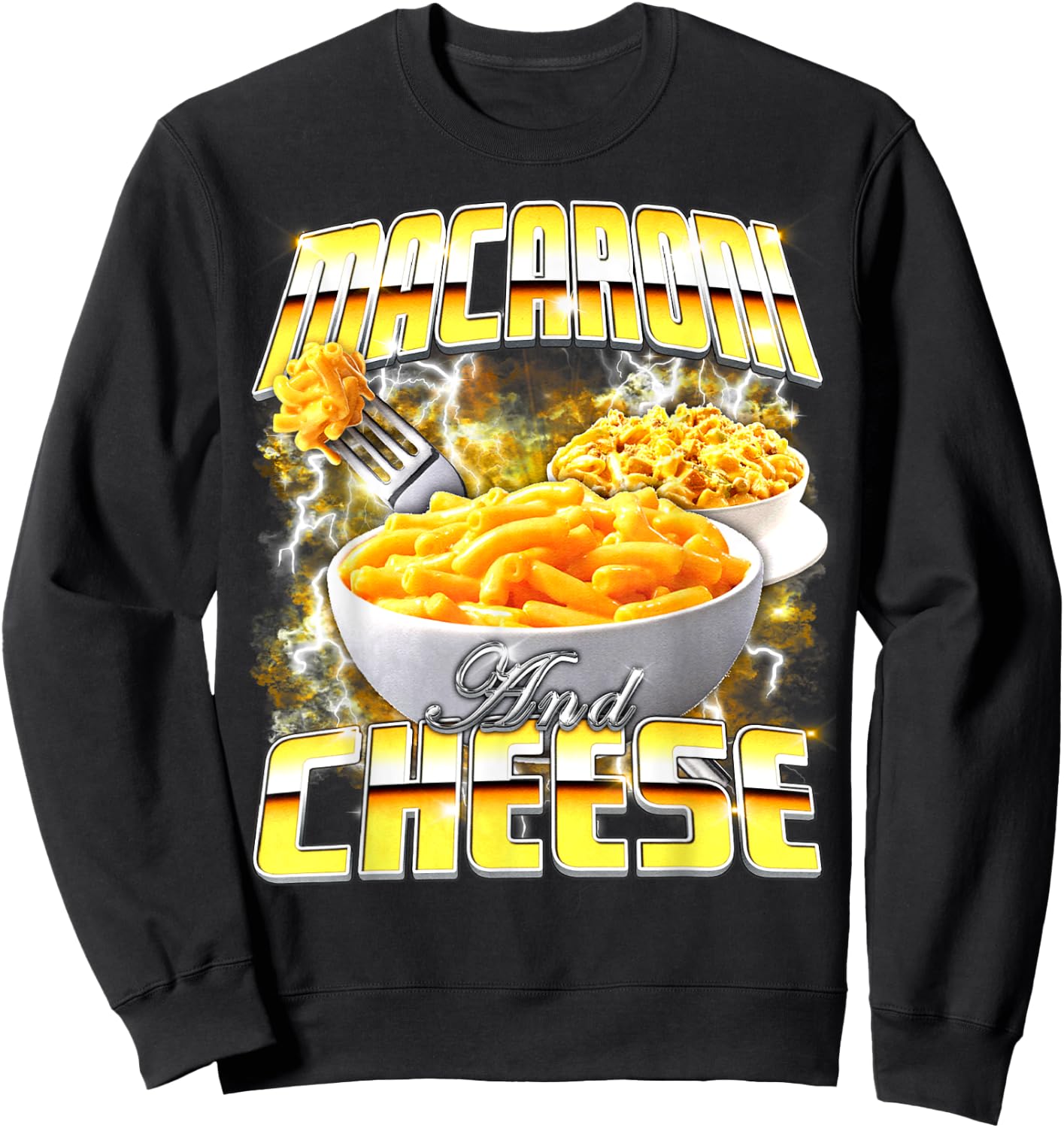 Macaroni and Cheese Meme Bootleg Rap Style 90s Vintage Funny Sweatshirt - Sweatshirt | Black