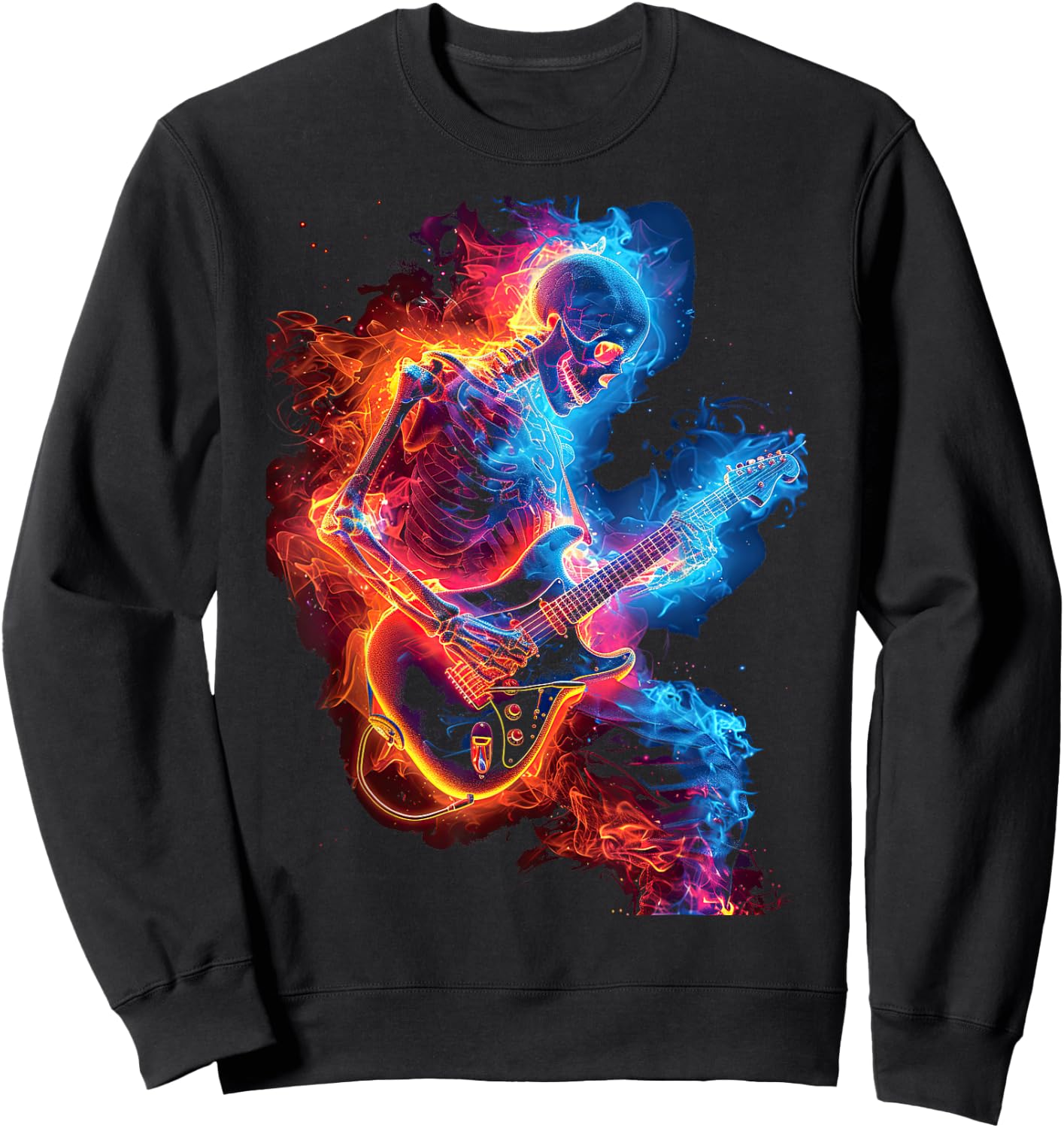 Skeleton Playing Guitar,Rock Star Shredding Guitar Sweatshirt - Sweatshirt | Black