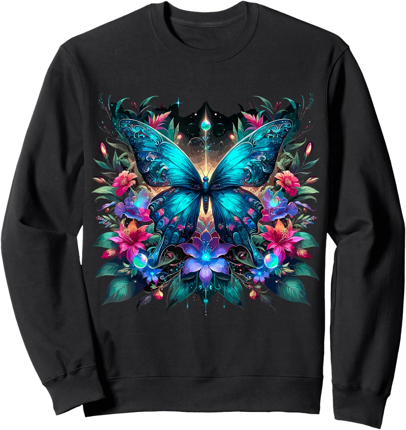 Magical Butterfly and Flowers Sweatshirt - Sweatshirt | Black