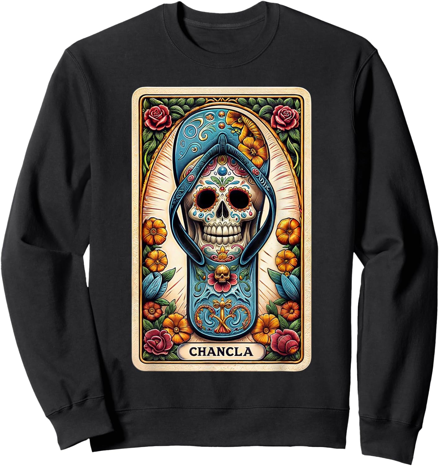 La Chancla Flip Flop Card Funny Mexican Mom Tarot Card Sweatshirt - Sweatshirt | Black