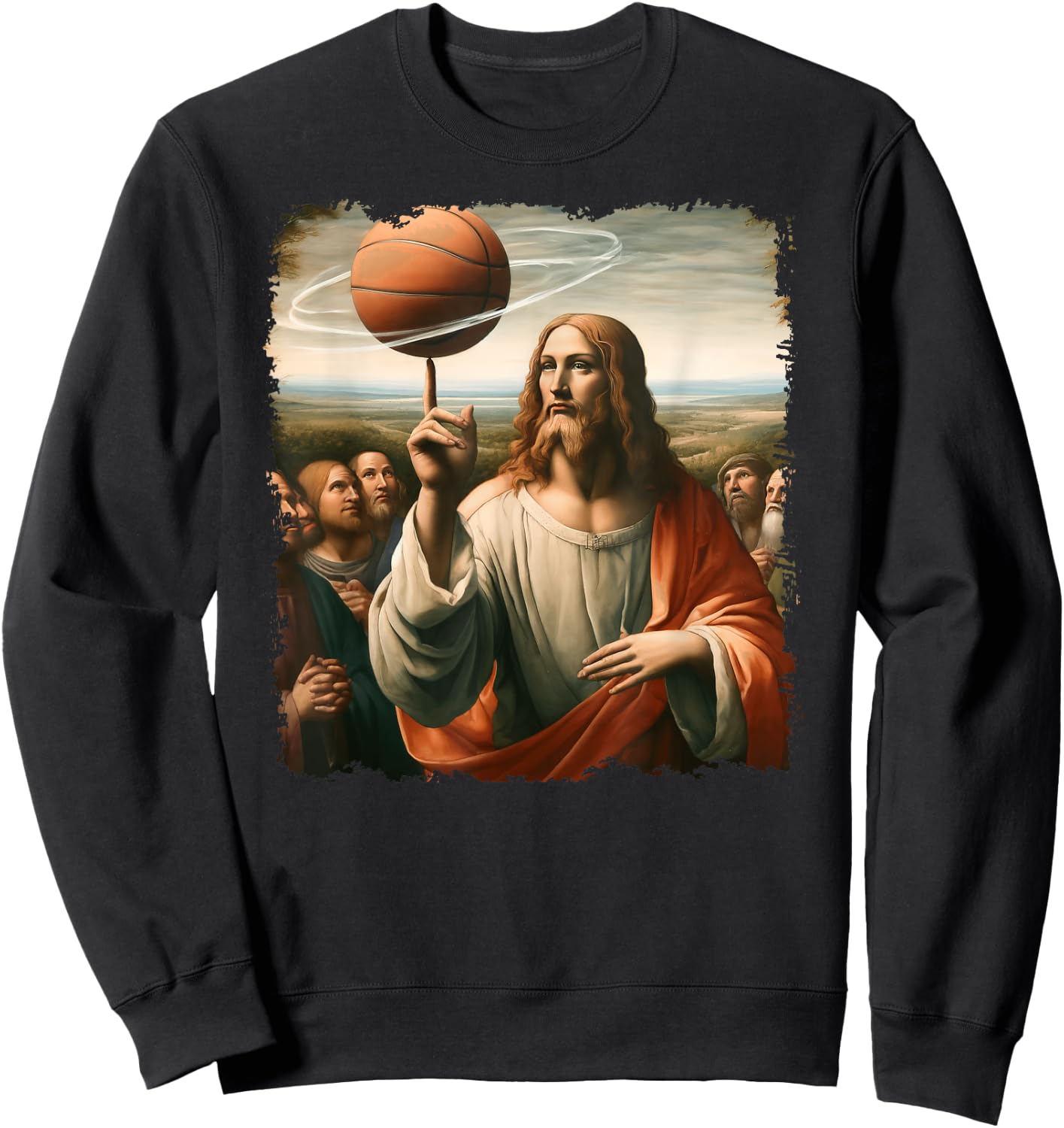 Jesus Spin A Basketball Painting, Christian Basketball Sweatshirt - Sweatshirt | Black