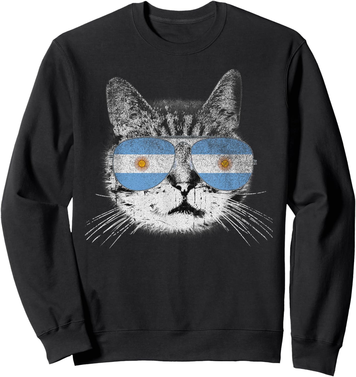Cat Shirt Argentina Flag Country Retro Funny Men Women Gift Sweatshirt - Sweatshirt | Black