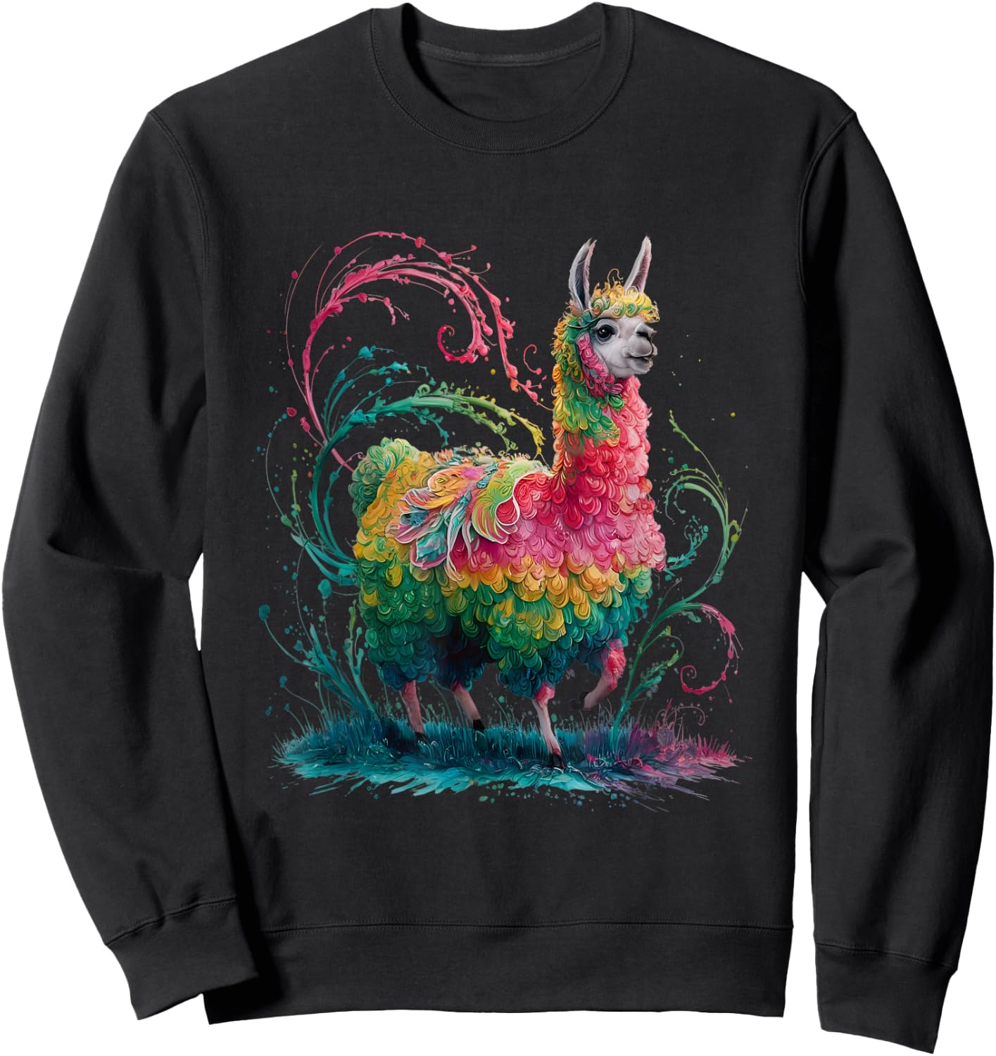 Lama Men's Women's Colourful Watercolour Llama Sweatshirt - Sweatshirt | Black