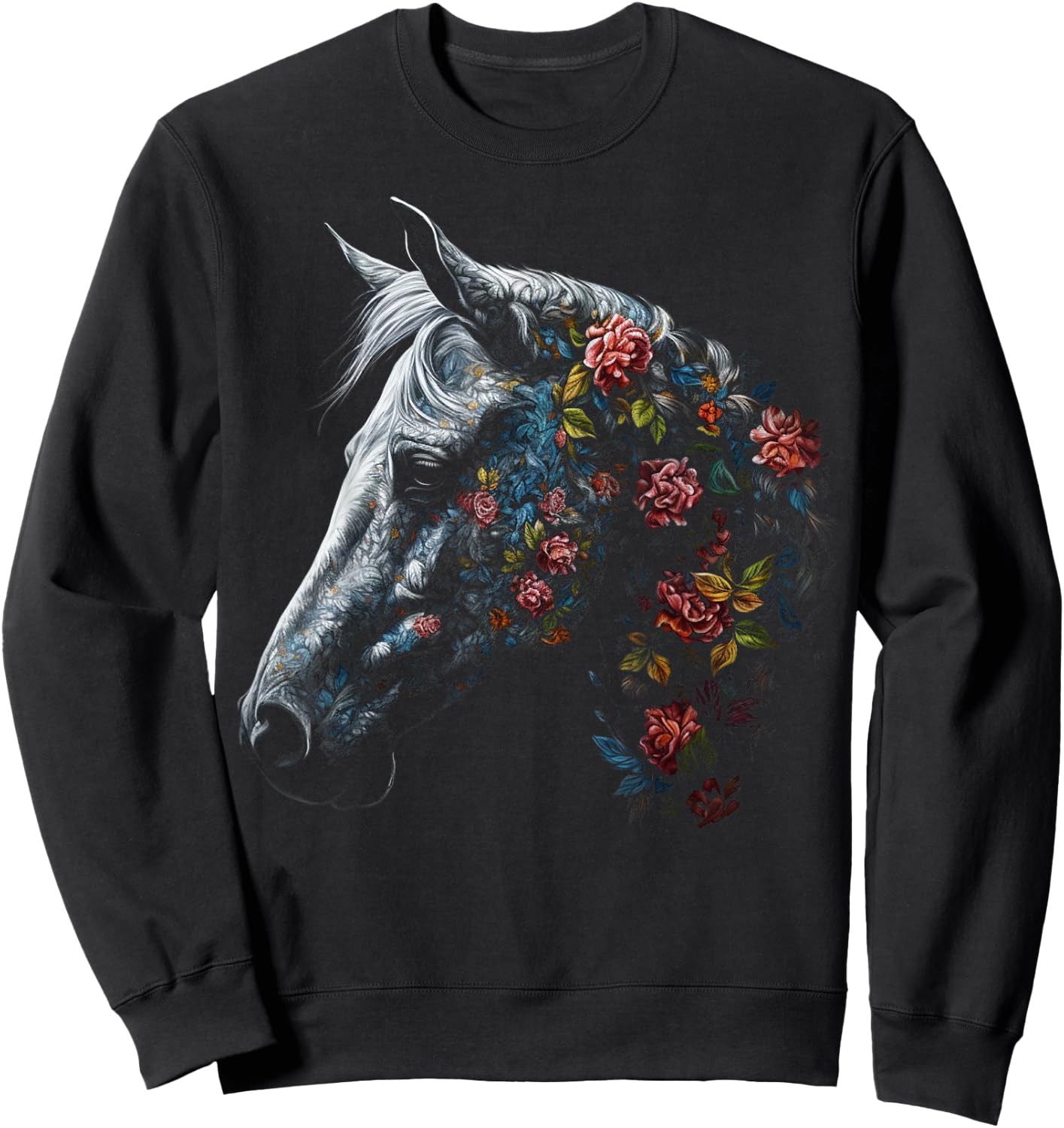 Horse Art Flowers - Horse Motif Riding Animals Horse Sweatshirt - Sweatshirt | Black