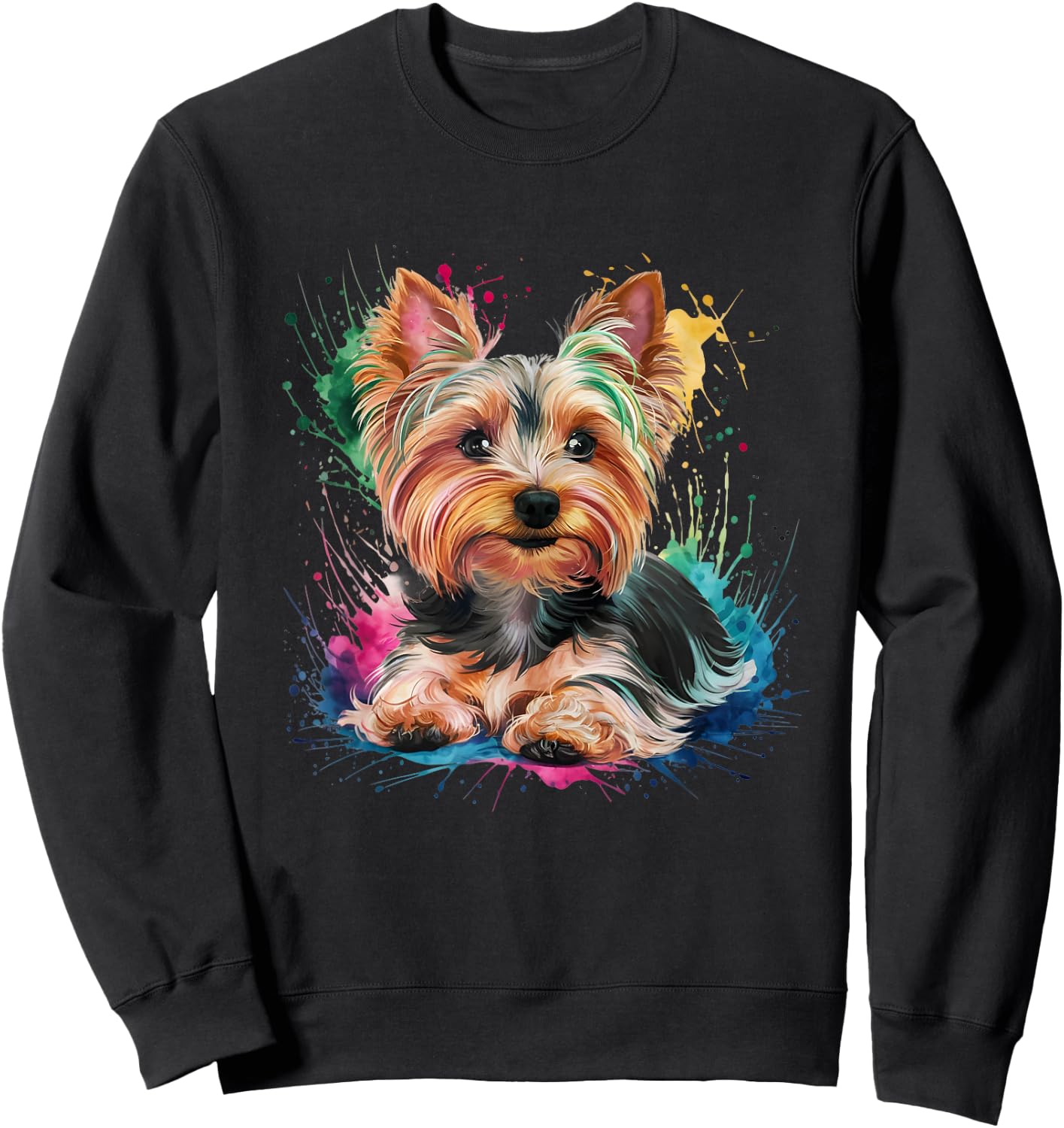 Men Woman Colorful Watercolor Yorkshire Terrier Sweatshirt - Sweatshirt | Black
