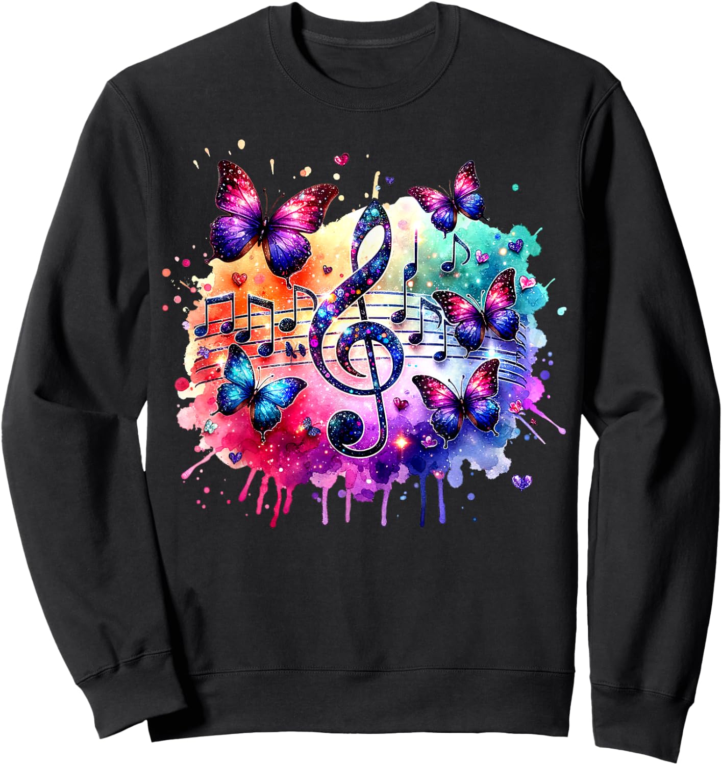 Colorful Music Notes Butterflies Musician Art Music Teacher Men Women Kids Sweatshirt - Sweatshirt | Black