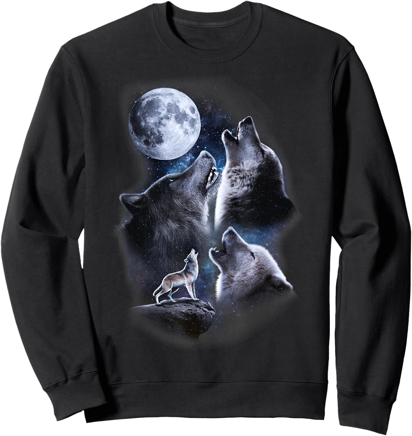 Howling wolves in the full moon moonlight with starry sky Sweatshirt - Sweatshirt | Black