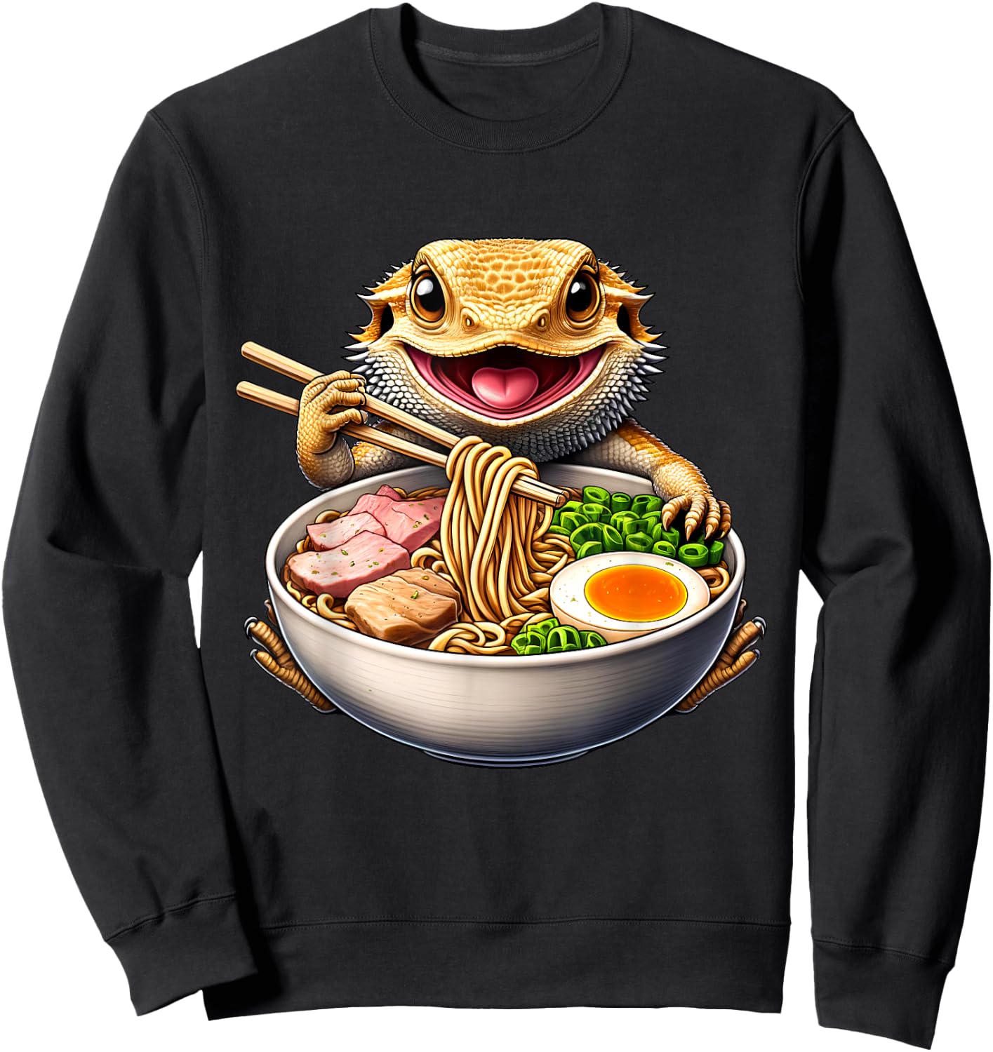 Bearded Dragon Eating Ramen Noodle Kawaii Japanese Food Sweatshirt - Sweatshirt | Black