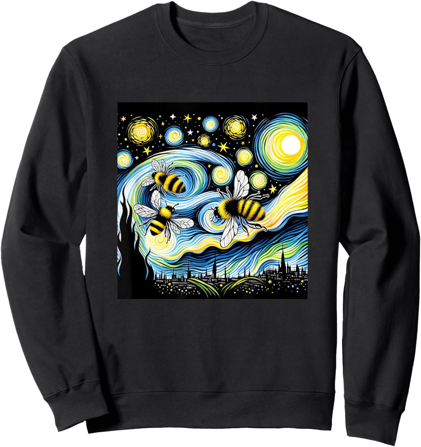 Bee Van Gogh Starry Night Art Painting Vintage Sweatshirt - Sweatshirt | Black