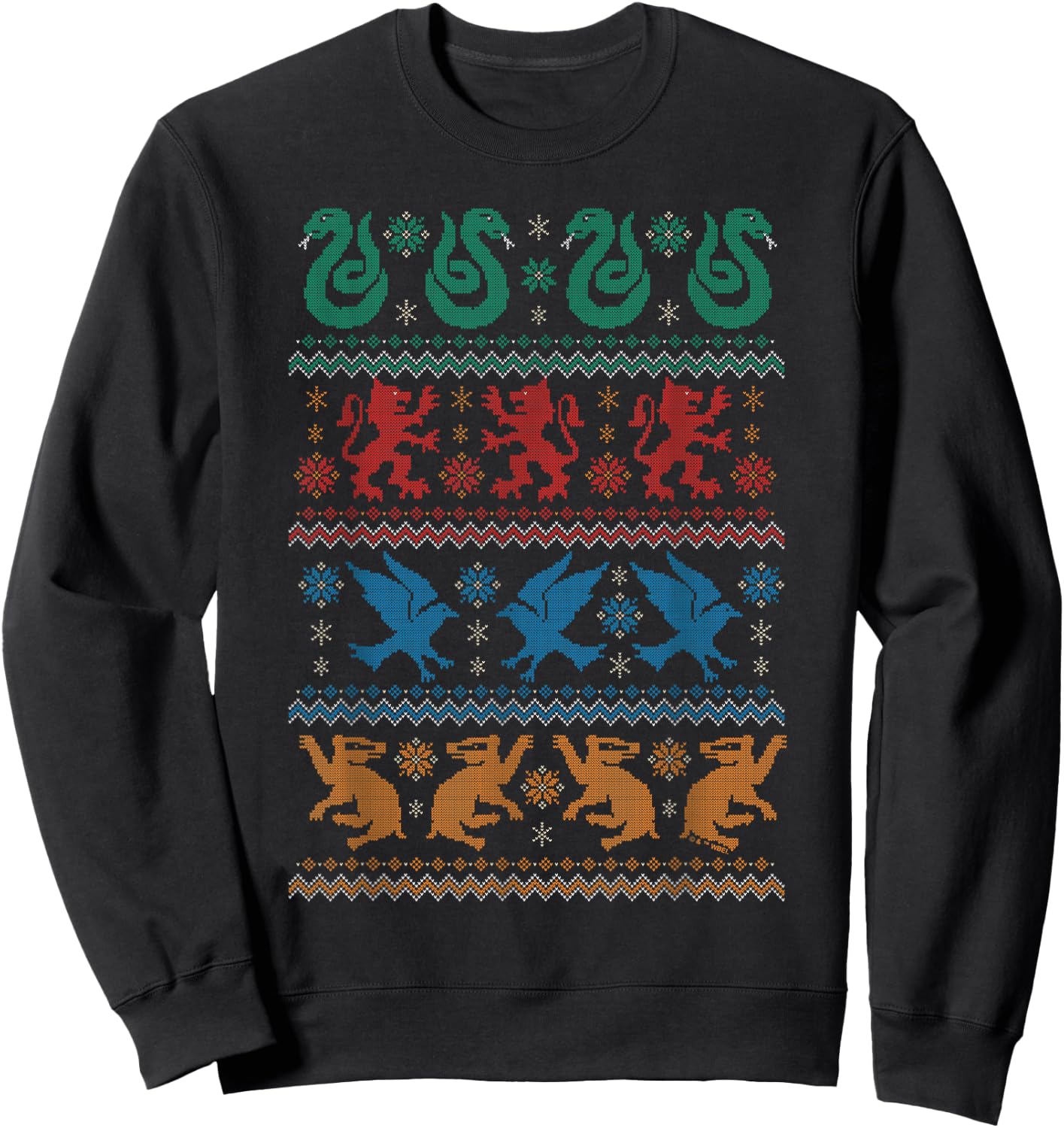 Harry Potter Hogwarts Houses Fair Isle Christmas Sweatshirt - Sweatshirt | Black