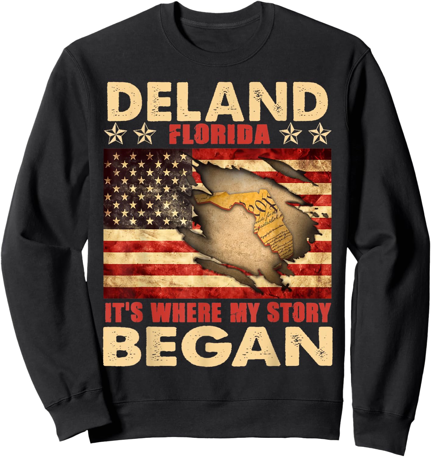 DeLand Florida USA Flag 4th Of July Men Sweatshirt - Sweatshirt | Black